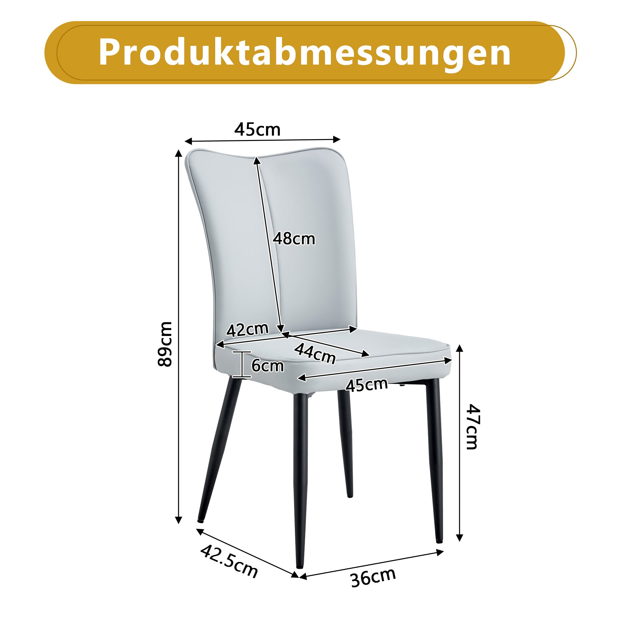 Dining Chairs Set of 2 Modern 89cm High PU Black Metal Legs Light Grey