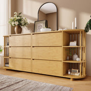 Sideboard 160cm Roman Design Bamboo Shelves 6 Drawers Oak