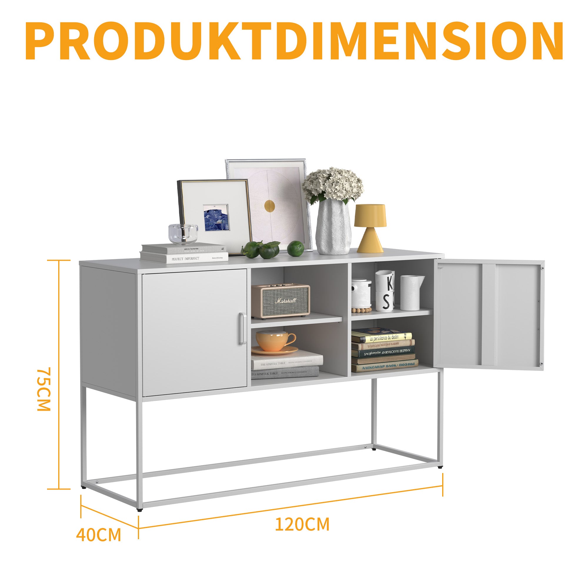 Metal Accent Cabinet Sideboard Buffet Storage 120x40x75cm - White