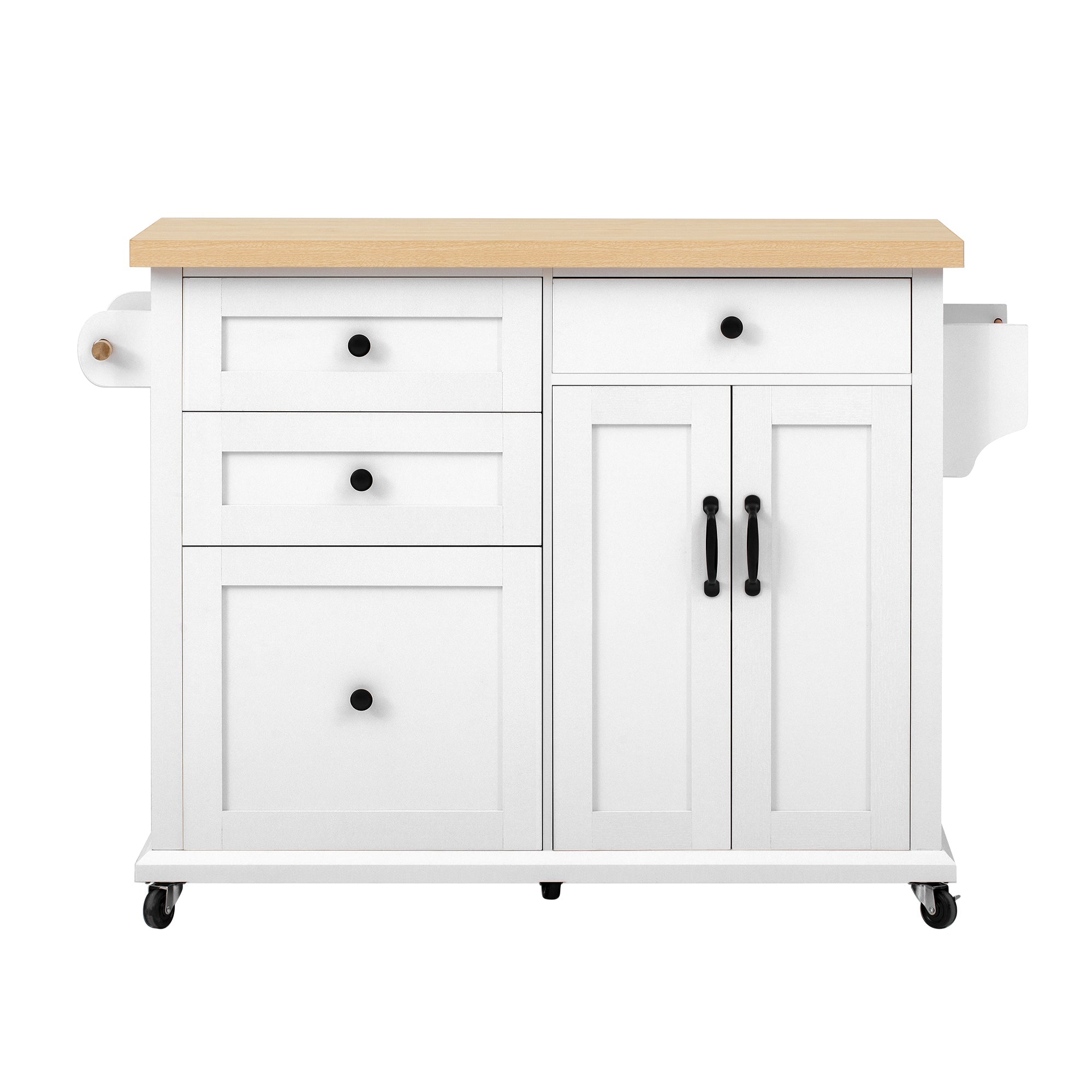Mobile Kitchen Island, Extendable Dining Table Multifunctional Drawers, White