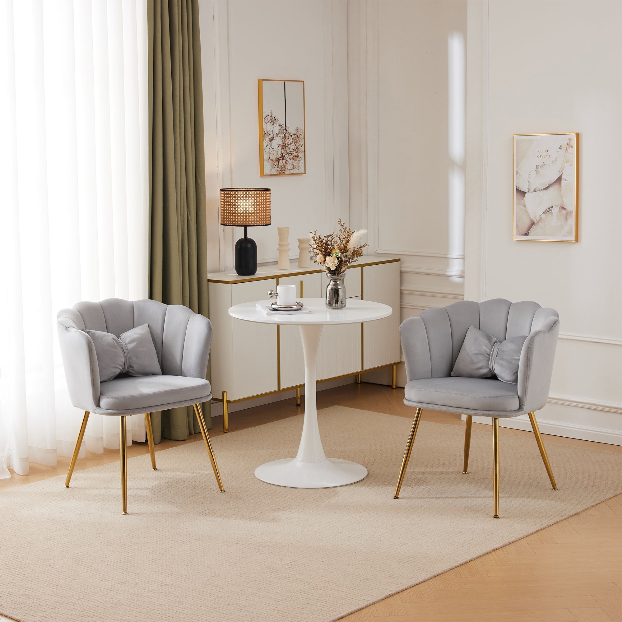 Velvet Chairs, Set of 2 Modern Upholstered with Petal Backs & Butterfly Cushions, Gold Metal Legs