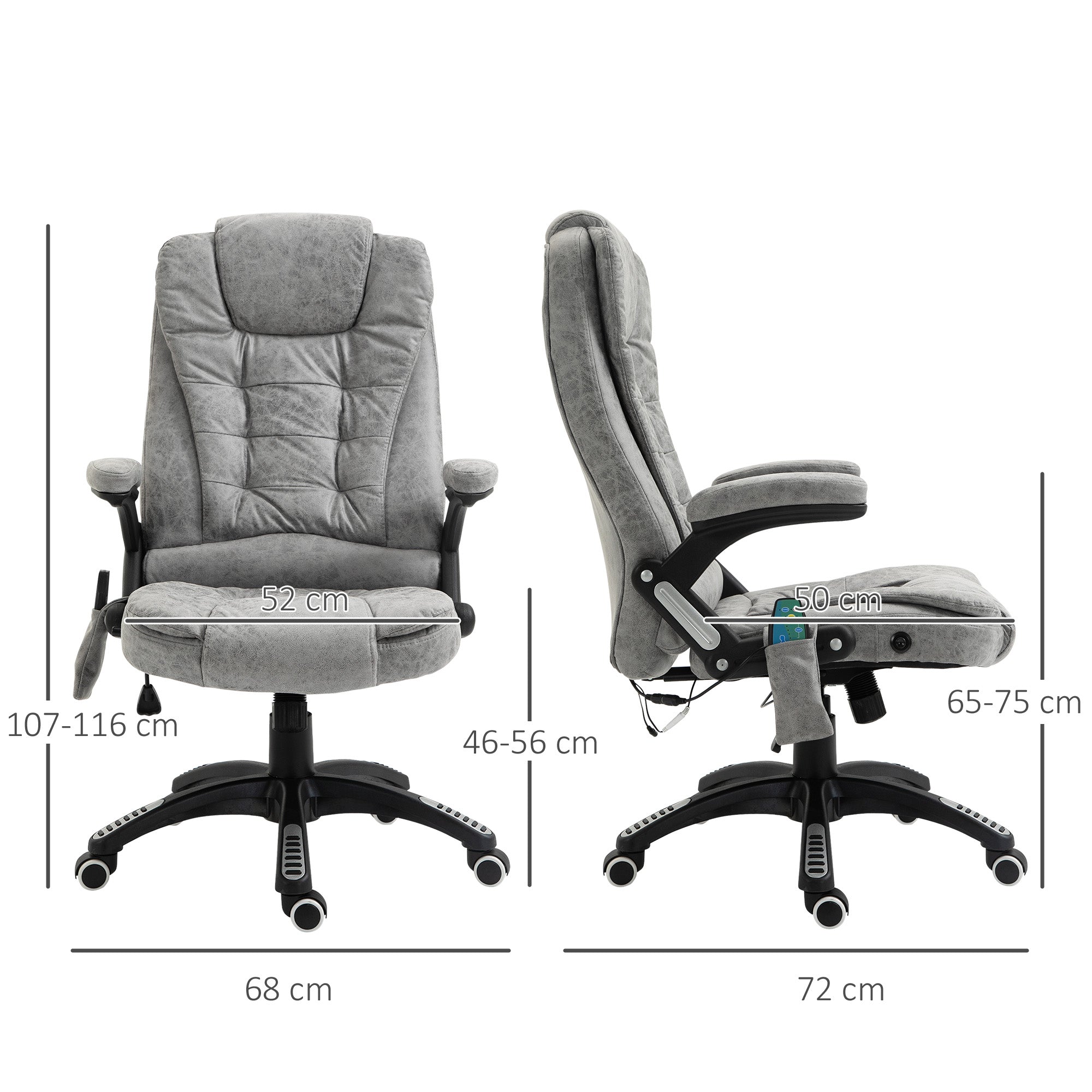 Office Chair Ergonomic Massage Heat Function Adjustable Smooth Movement, Grey