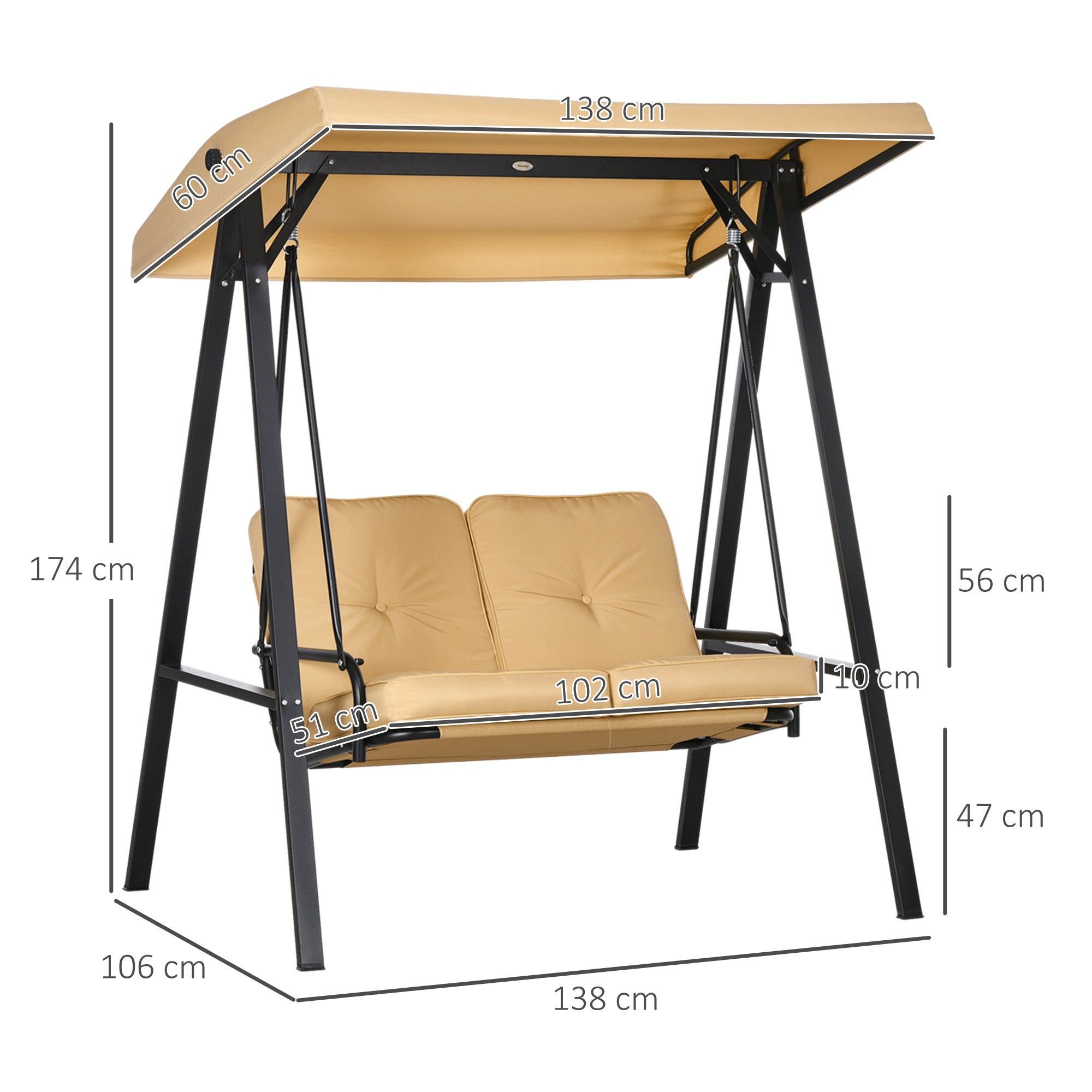 Outsuuny Hollywood Swing 3-Seater Adjustable Sunshade 220kg Load Capacity, Beige