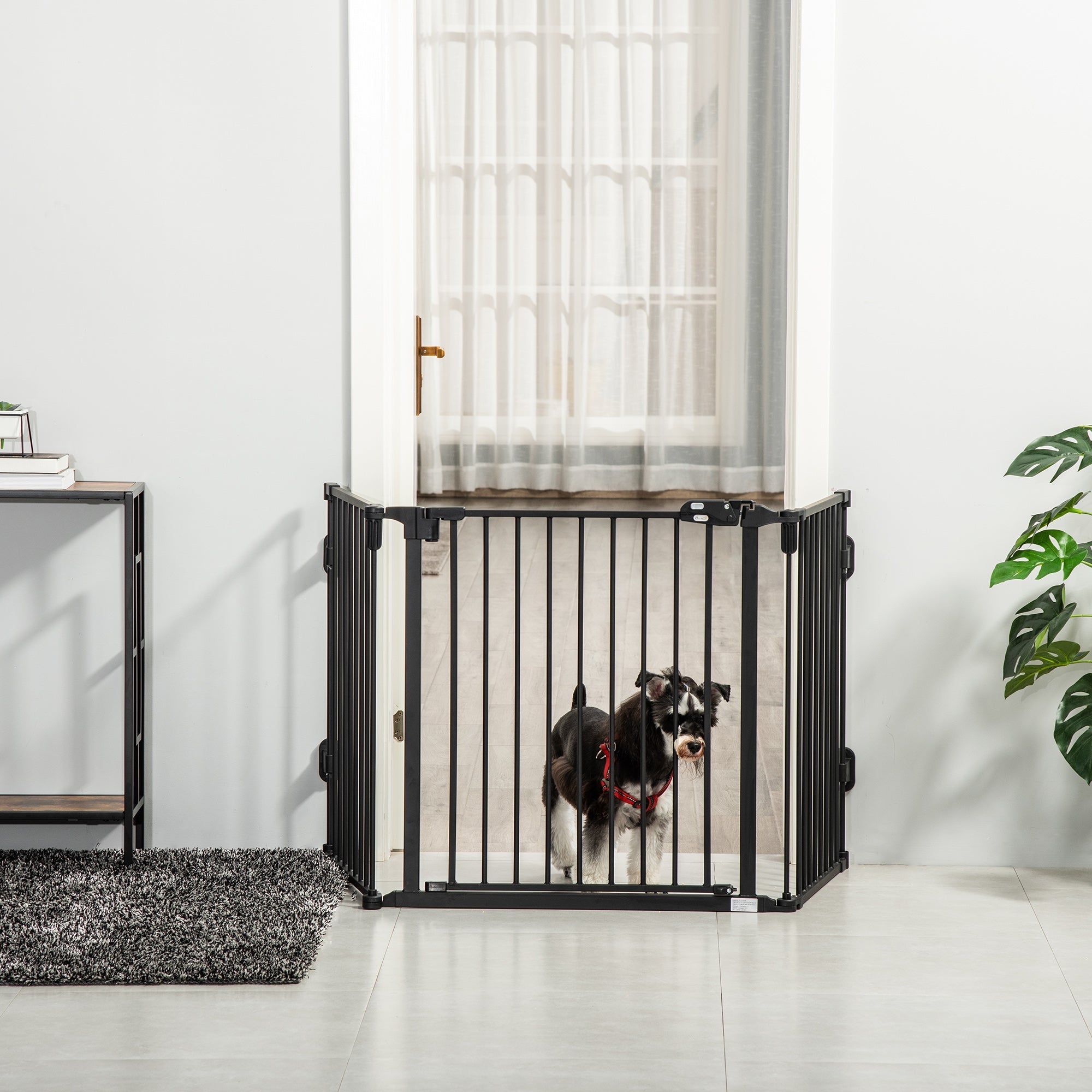 Dog Barrier, Automatic Door, Adjustable, Foldable, 3 Panels, Metal