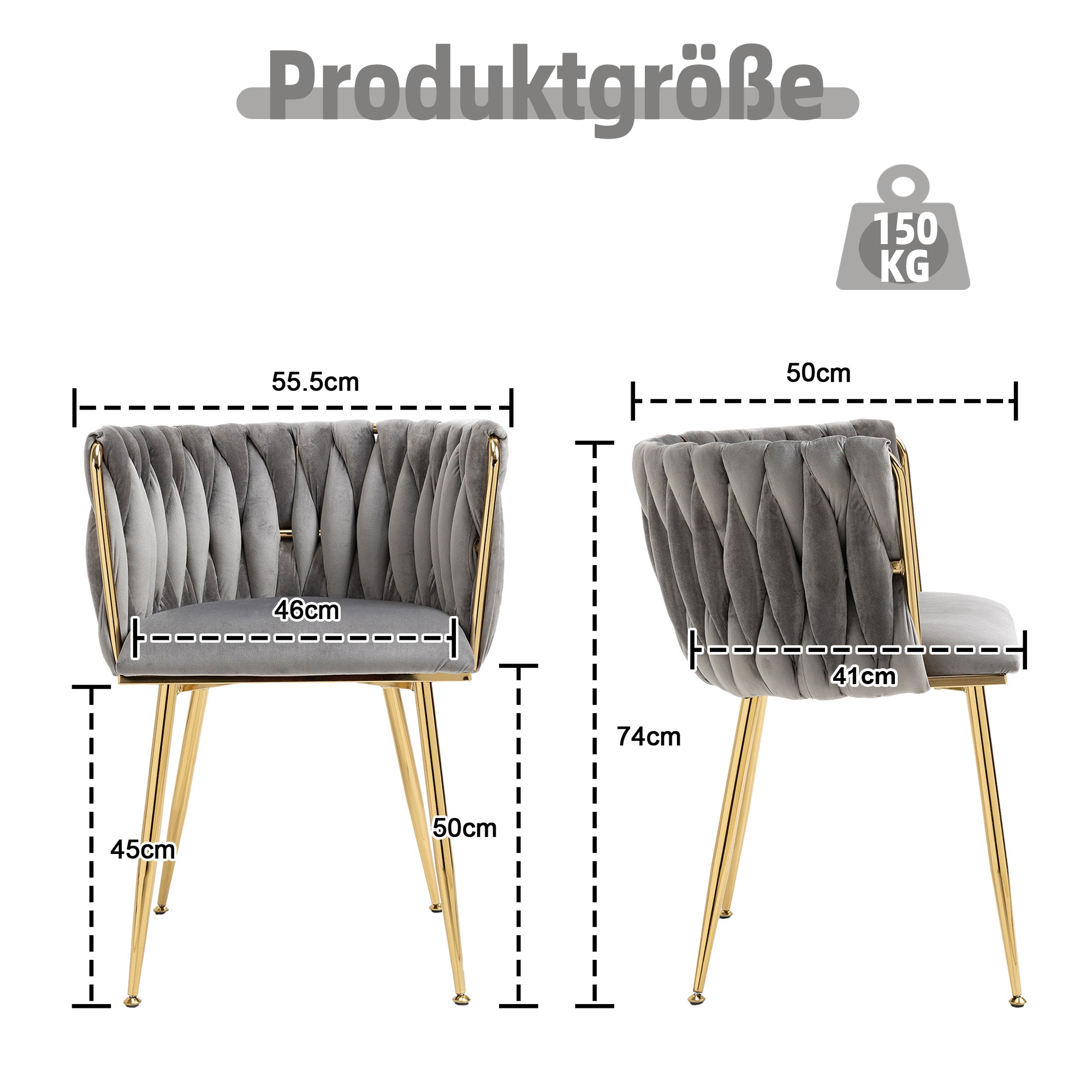 Velvet Dining Chair Set, Luxurious with Gold Metal Legs, Handwoven Design