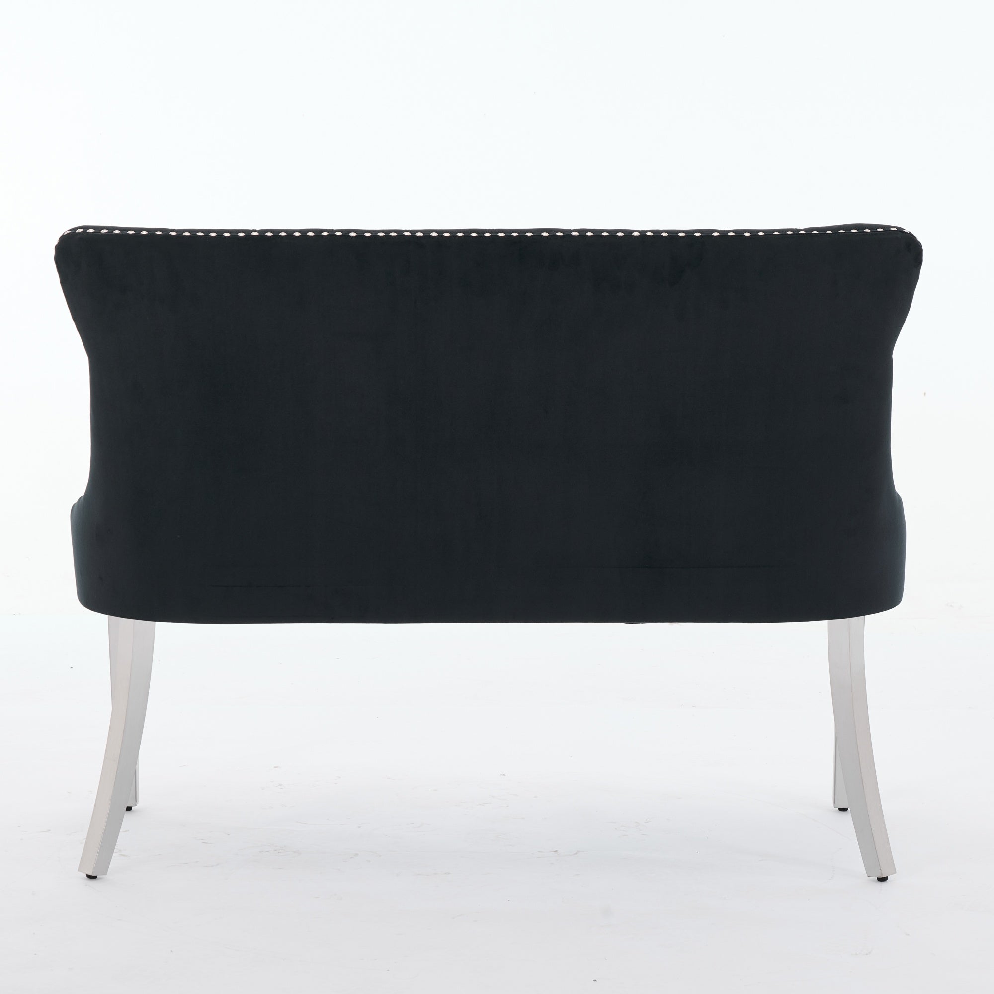 Velvet Double Dining Loveseat Bench, 2-Seat Tufted Wing Back with Brushed Silver Legs, Black Velvet