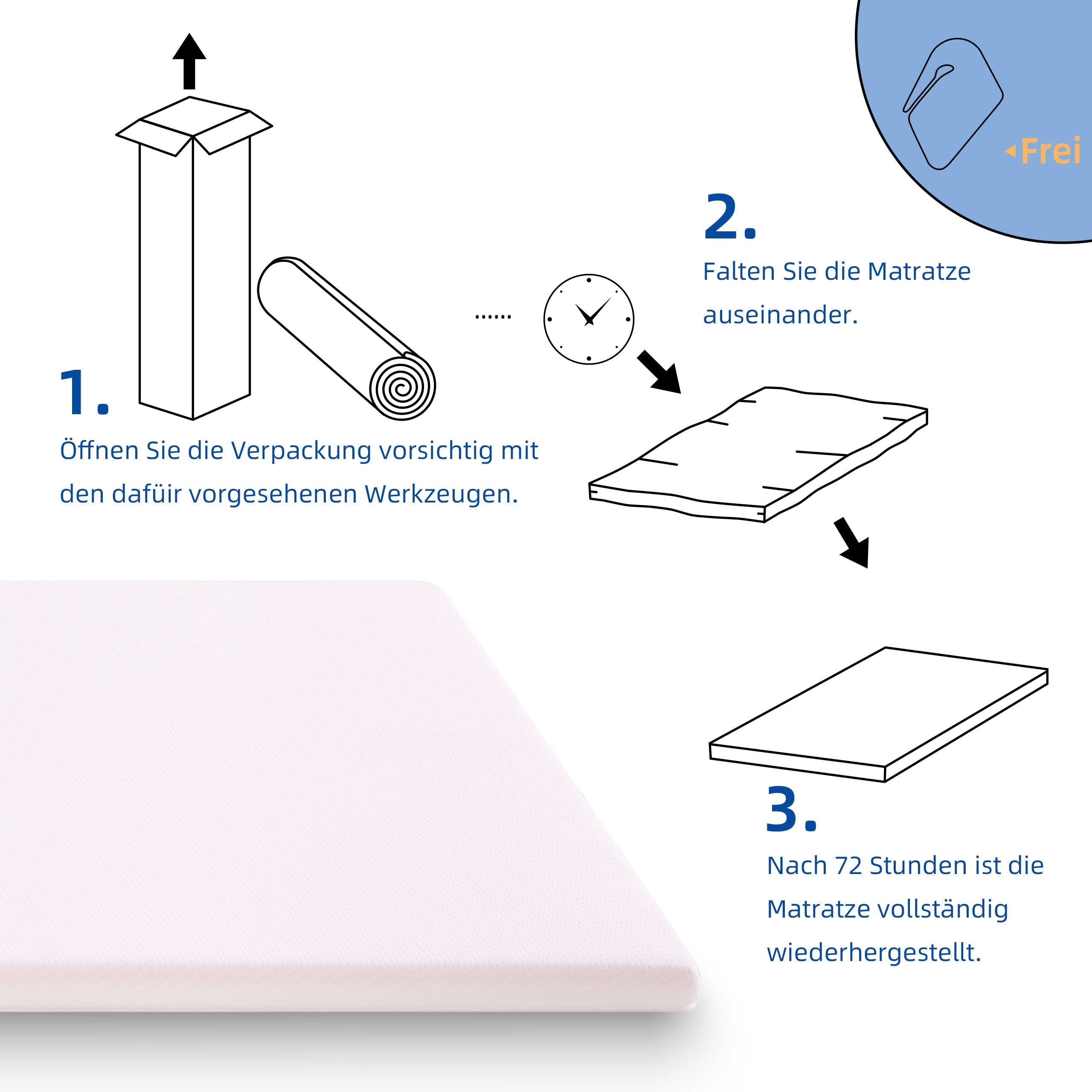 Comfortable Mattress H3, Medium Strength, Oeko Tex Certified, 90x200cm, White