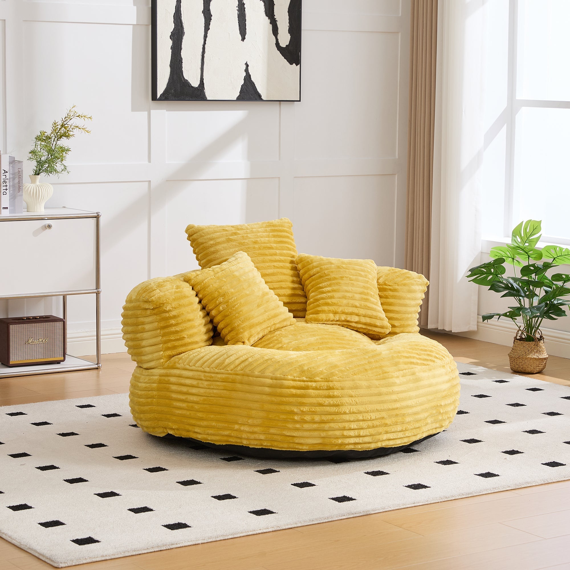 Beanbag High Back Lounger with 3 Cushions - Corduroy