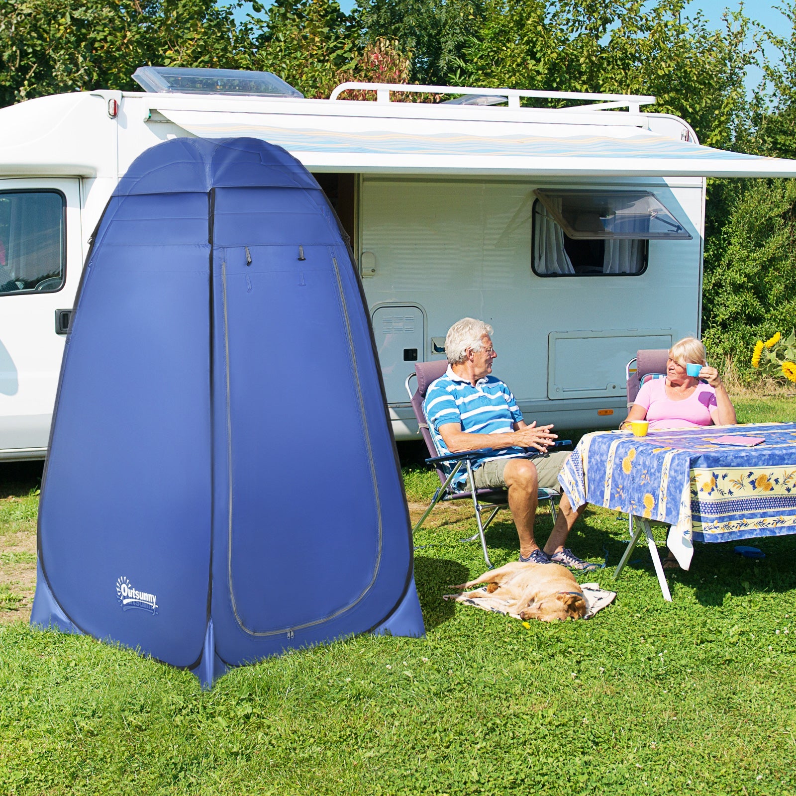 Pop-up Tent, 120x120x190 cm Mobile Camping Shower Changing Cubicle, Polyester Dark Blue