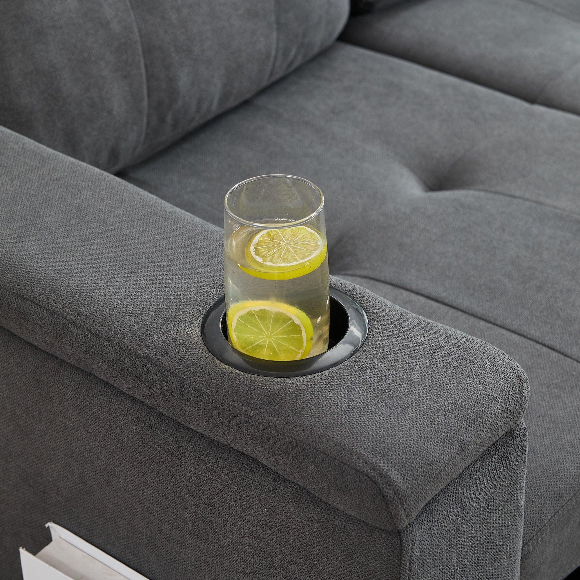 Treviso L-Shaped Sofa Bed with LED Lighting and Storage, Grey