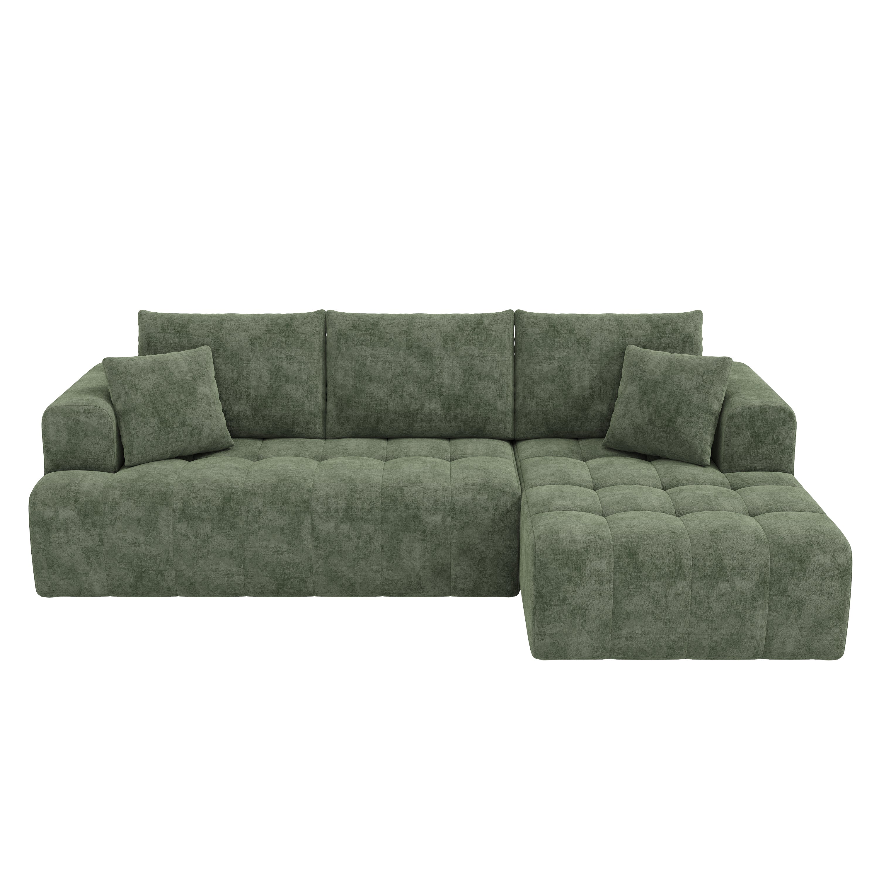 Modular L-shaped Cloud Sofa, Frameless Low-profile Design, Green Chenille Fabric