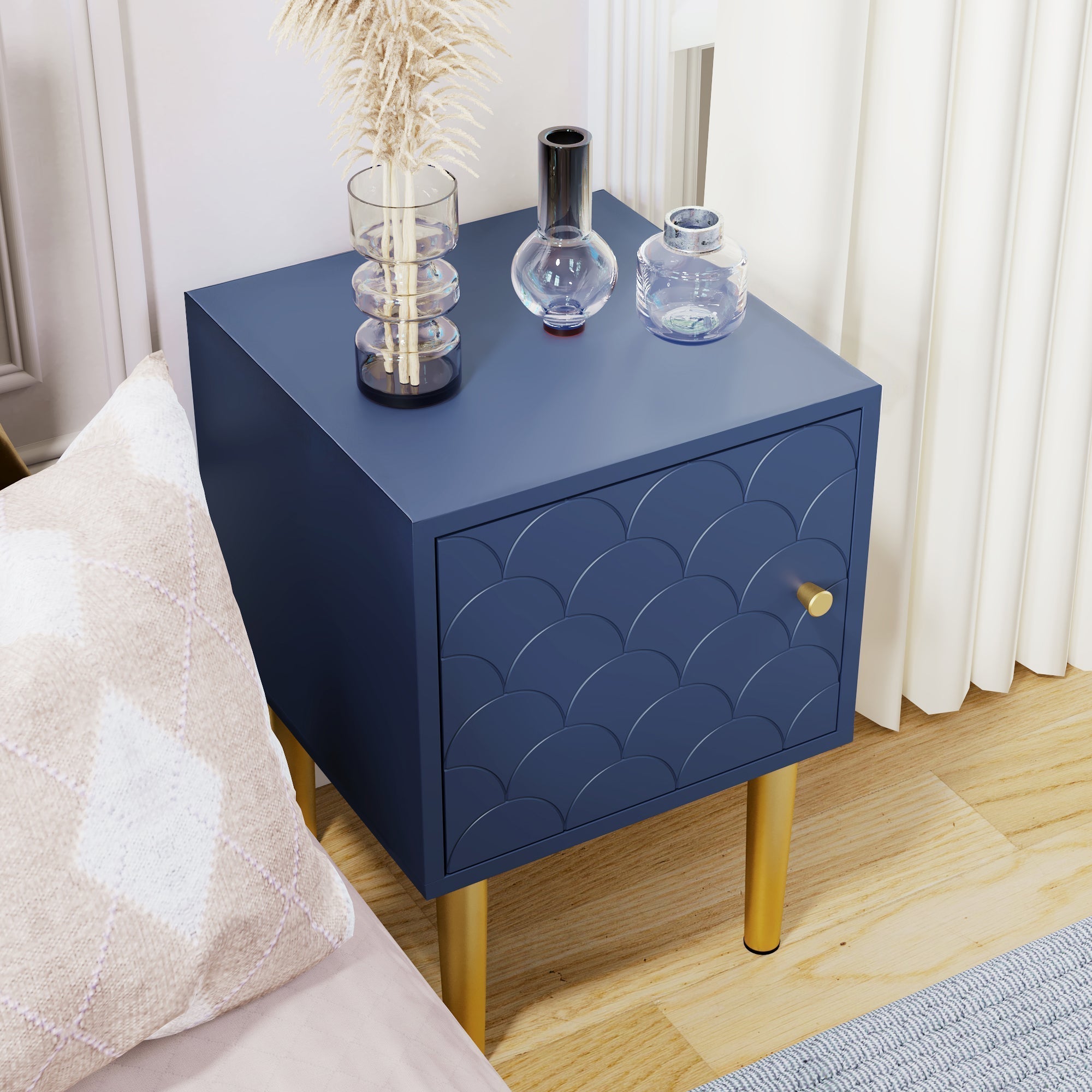 Nightstand Side Table H50/W35/D35 cm, Navy Blue