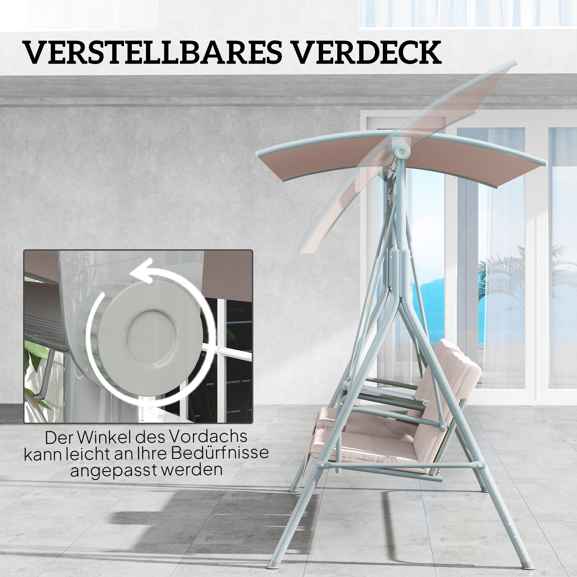 Hollywood Swing 2-Seater with Sunshade, Cup Holder, 180kg Capacity, Beige