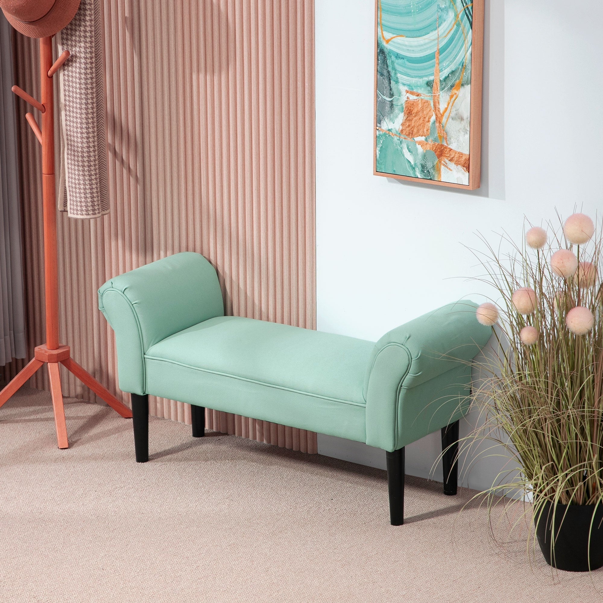 Bed Bench, Upholstered Hallway Seating, 130 kg Load Capacity, Canvas Fabric, Green
