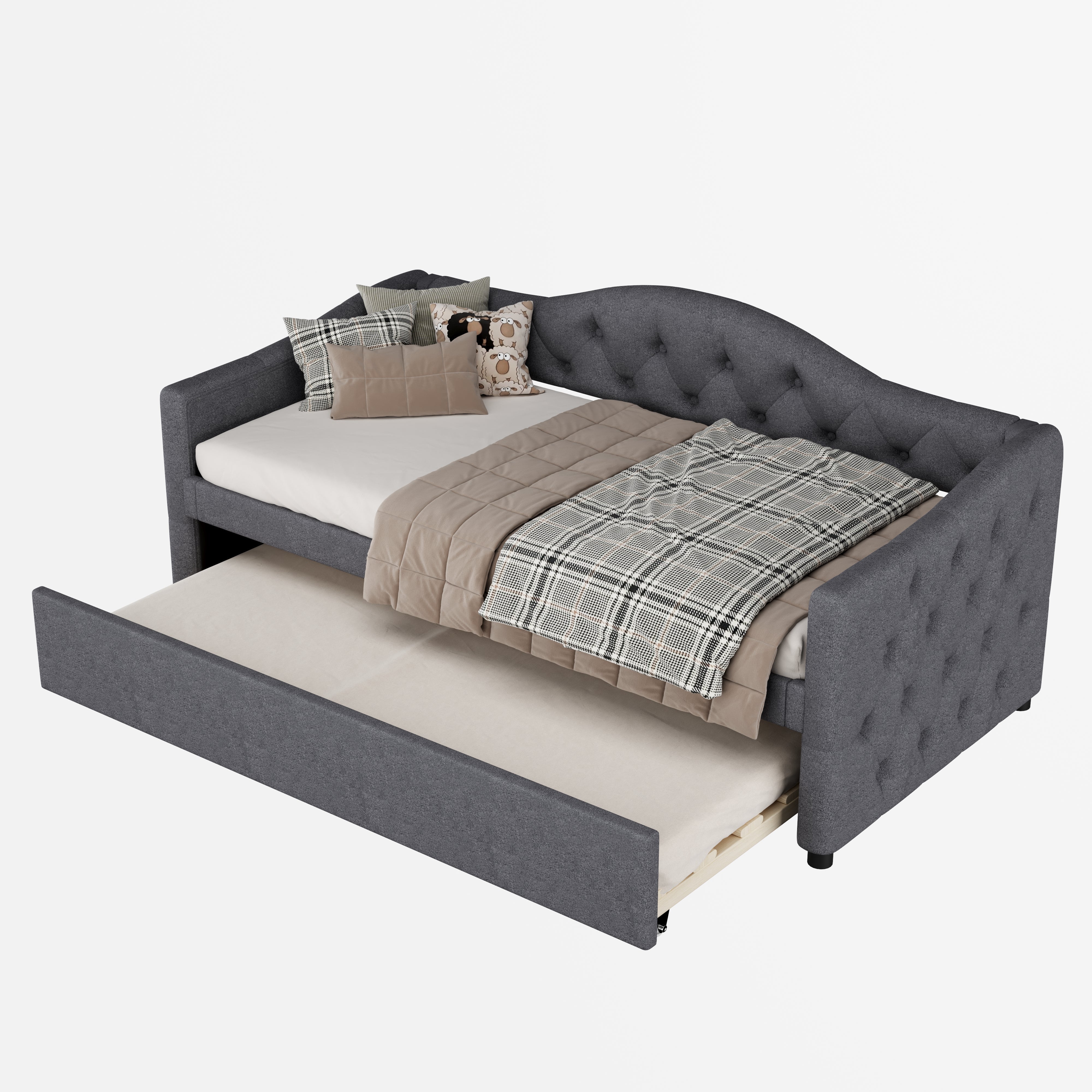 Daybed Sofa Bed 90x200cm Pull-out Bed Minimalist - Linen Grey