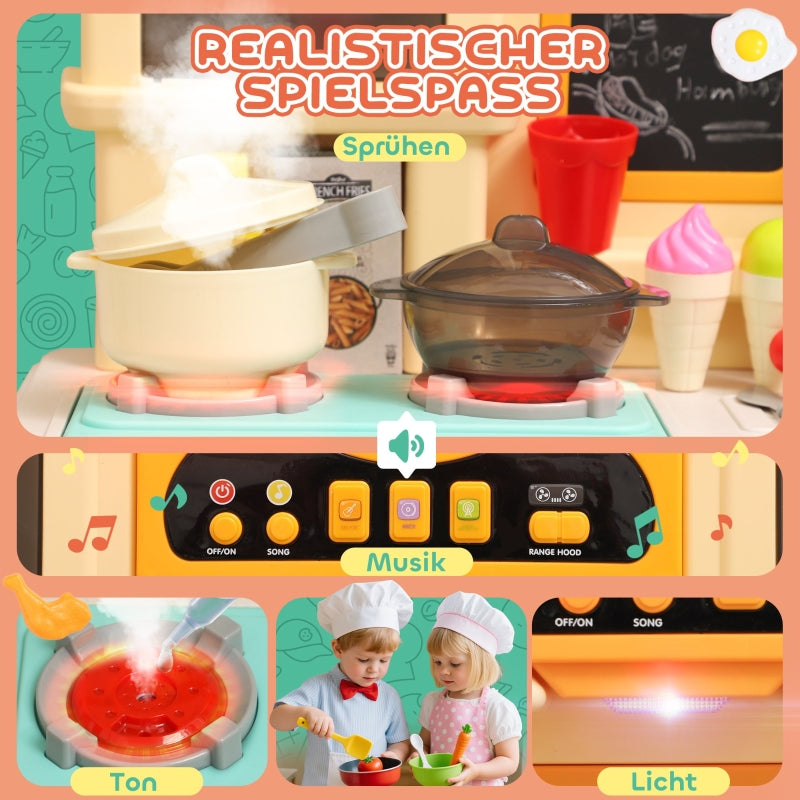 Play Kitchen with Running Water, 85-Piece Accessory Set, Lights and Sounds, Multicolor