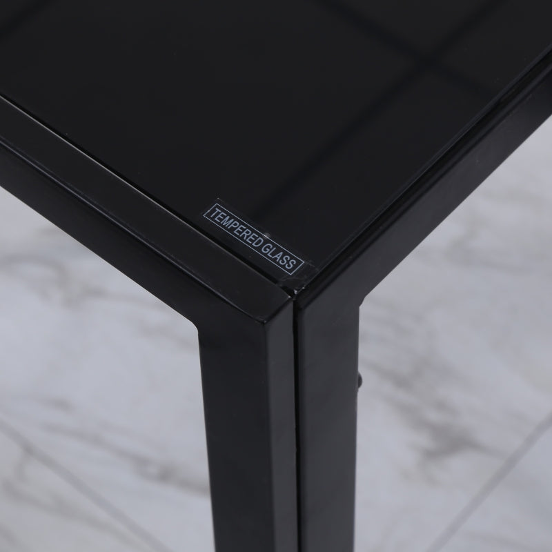 Modern Rectangular Dining Table for 4 People, Tempered Glass Top and Metal Legs