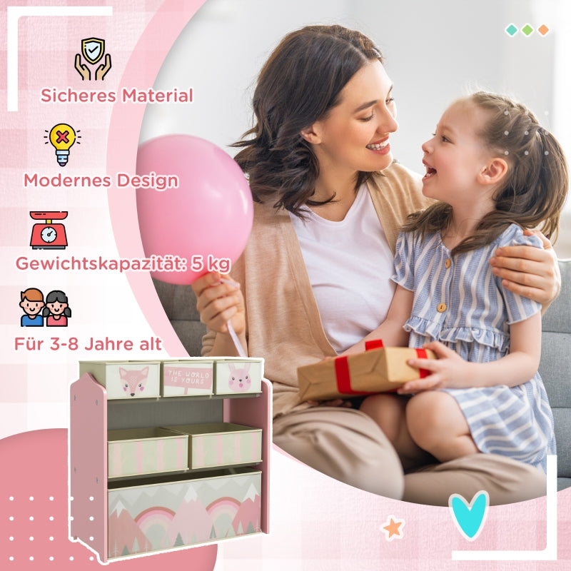 Children's Wardrobe 6 Fabric Boxes Cute Motif 63x30x66cm - Pink