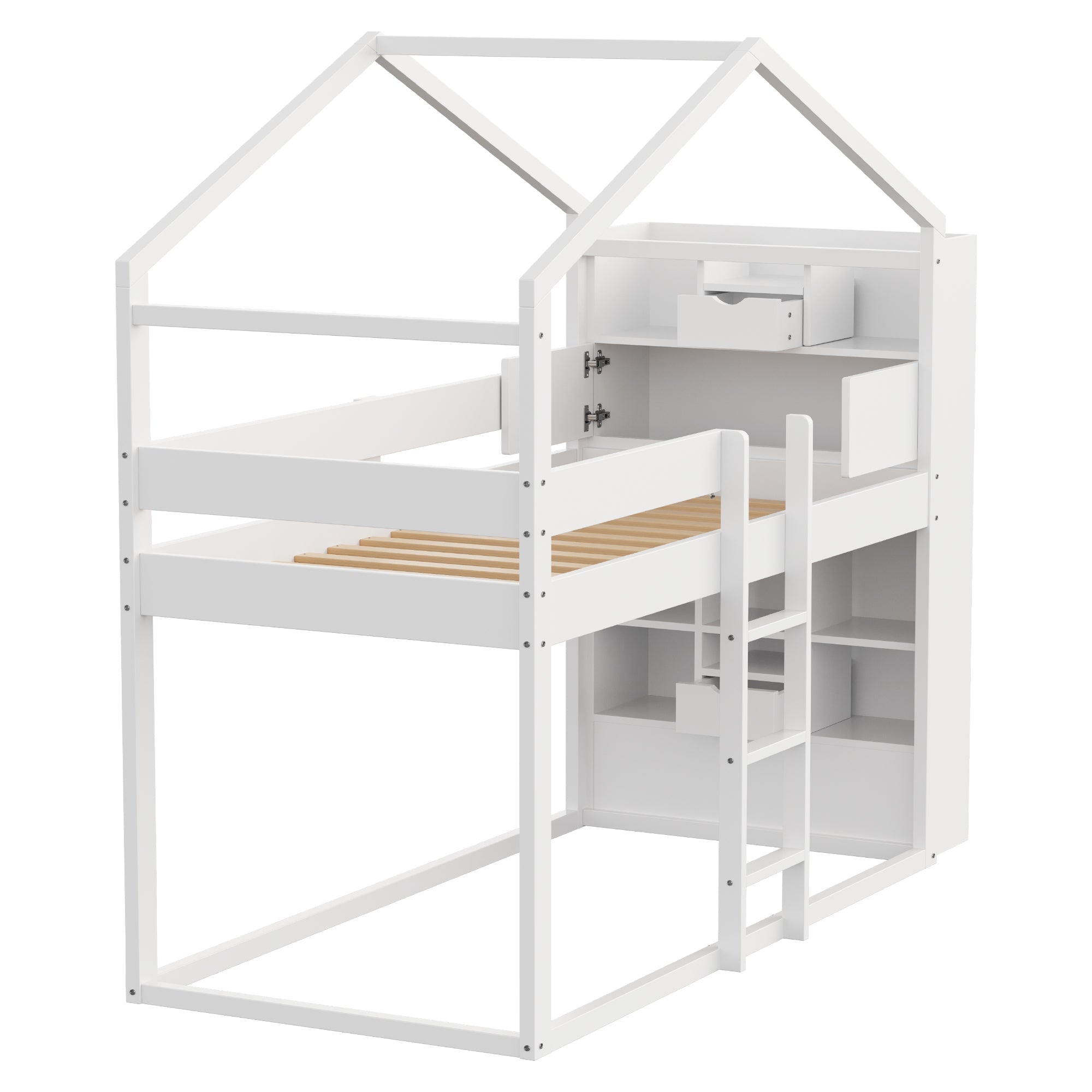 Bunk Bed 90x200cm with Storage Slatted Base Pine Wood White
