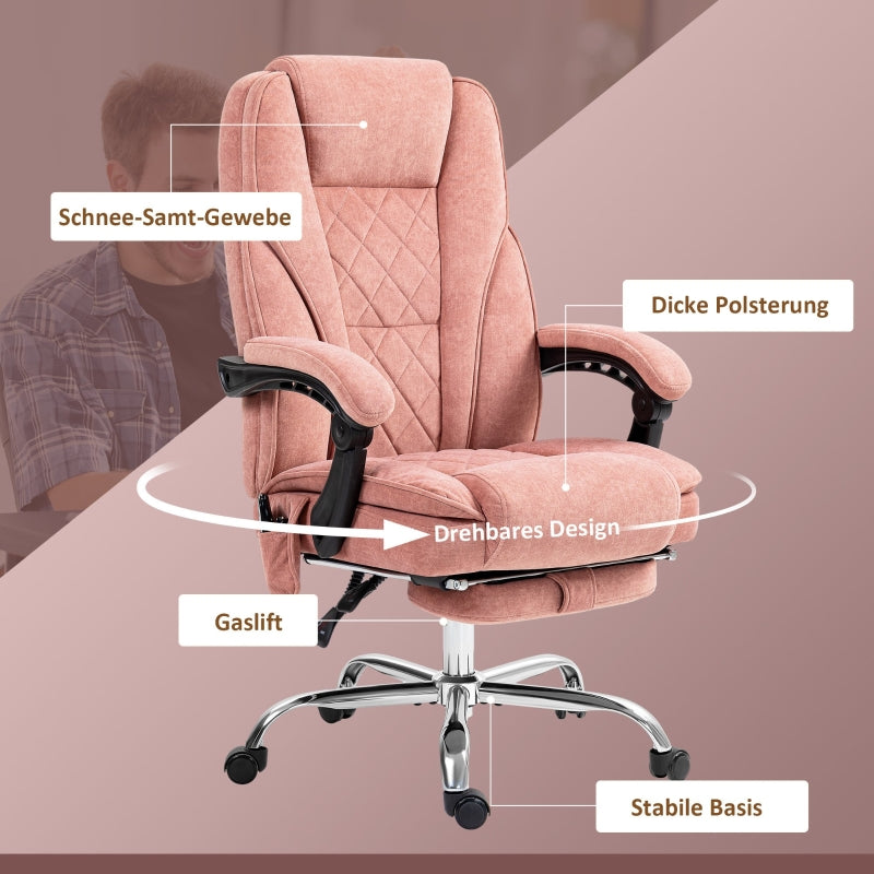 Vinsetto Office Chair, Massage Ergonomic Reclining with Footrest, Pink