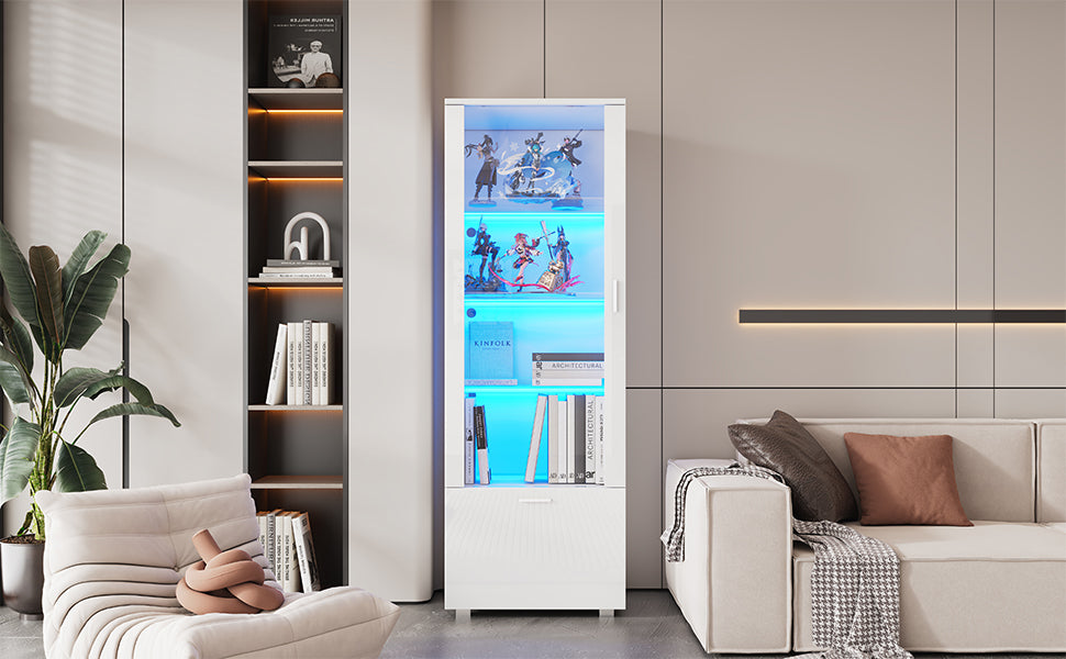 Display Cabinet with LED Lighting and Acrylic Doors, White High Gloss