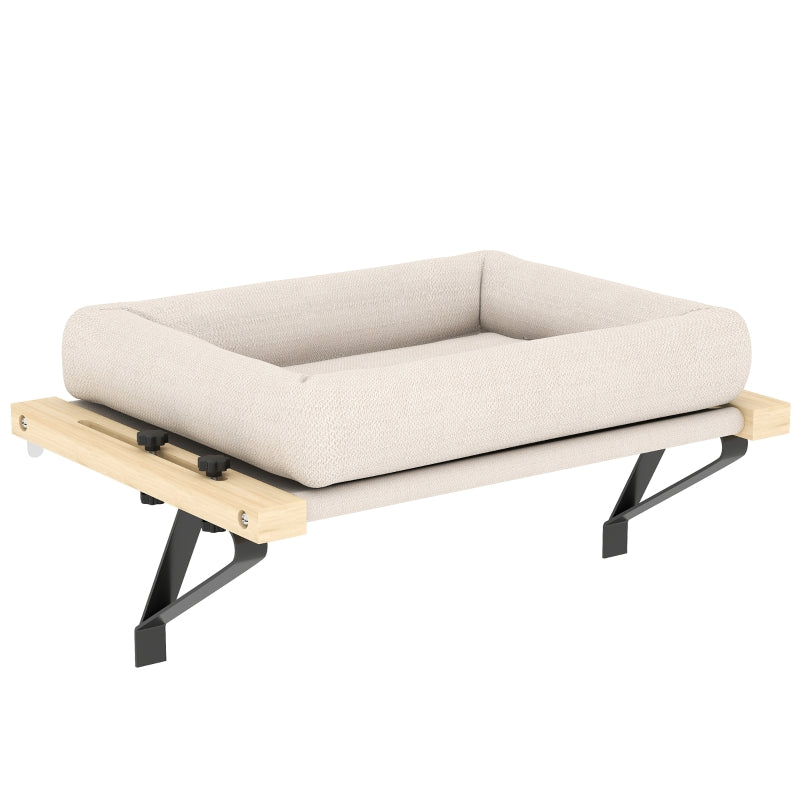 Cat House for Windowsills/Radiators, Cushion, Wooden Frame, White