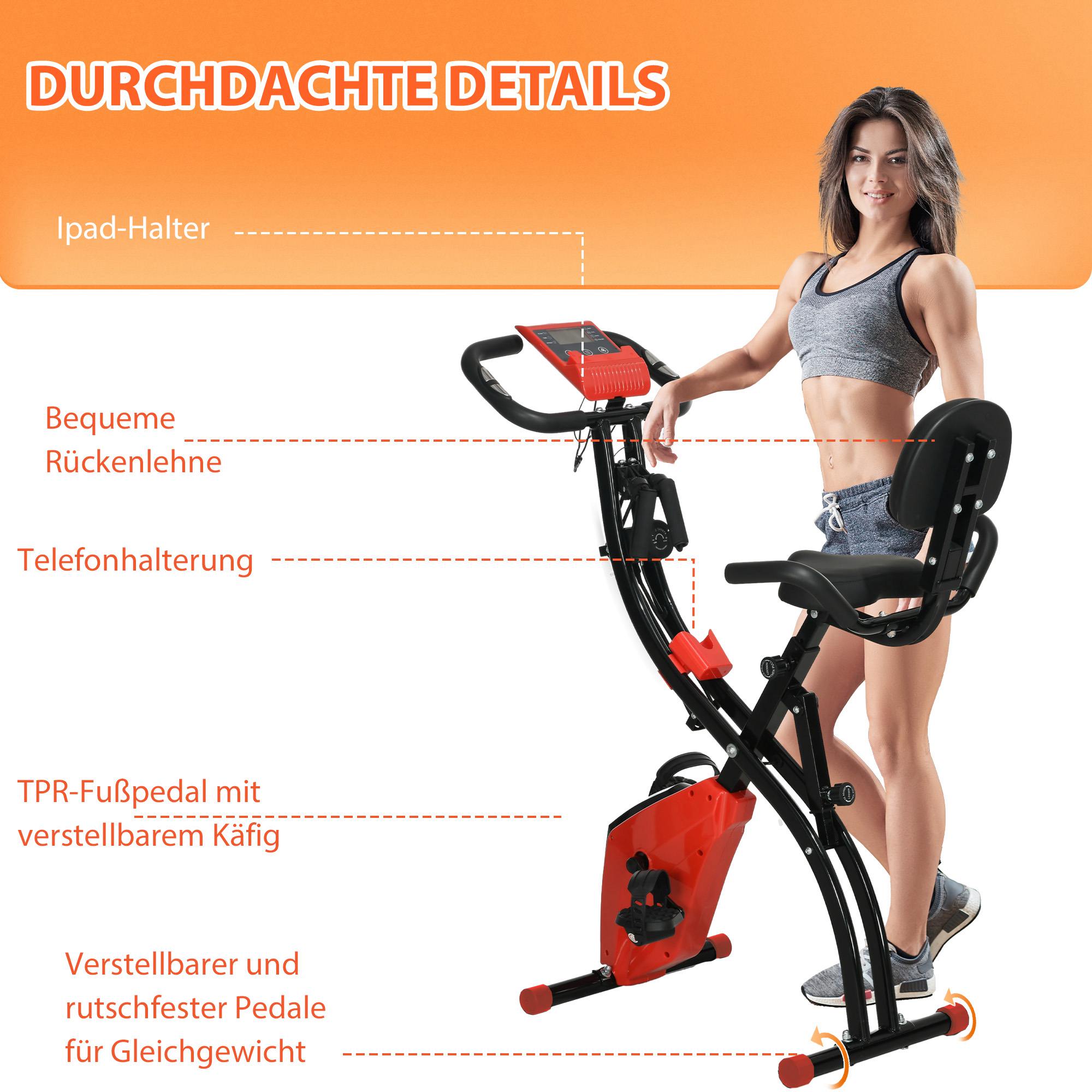 Heimtrainer, klappbar 2-in-1 mit LCD & 8 Widerstandsstufen, Spannseilen