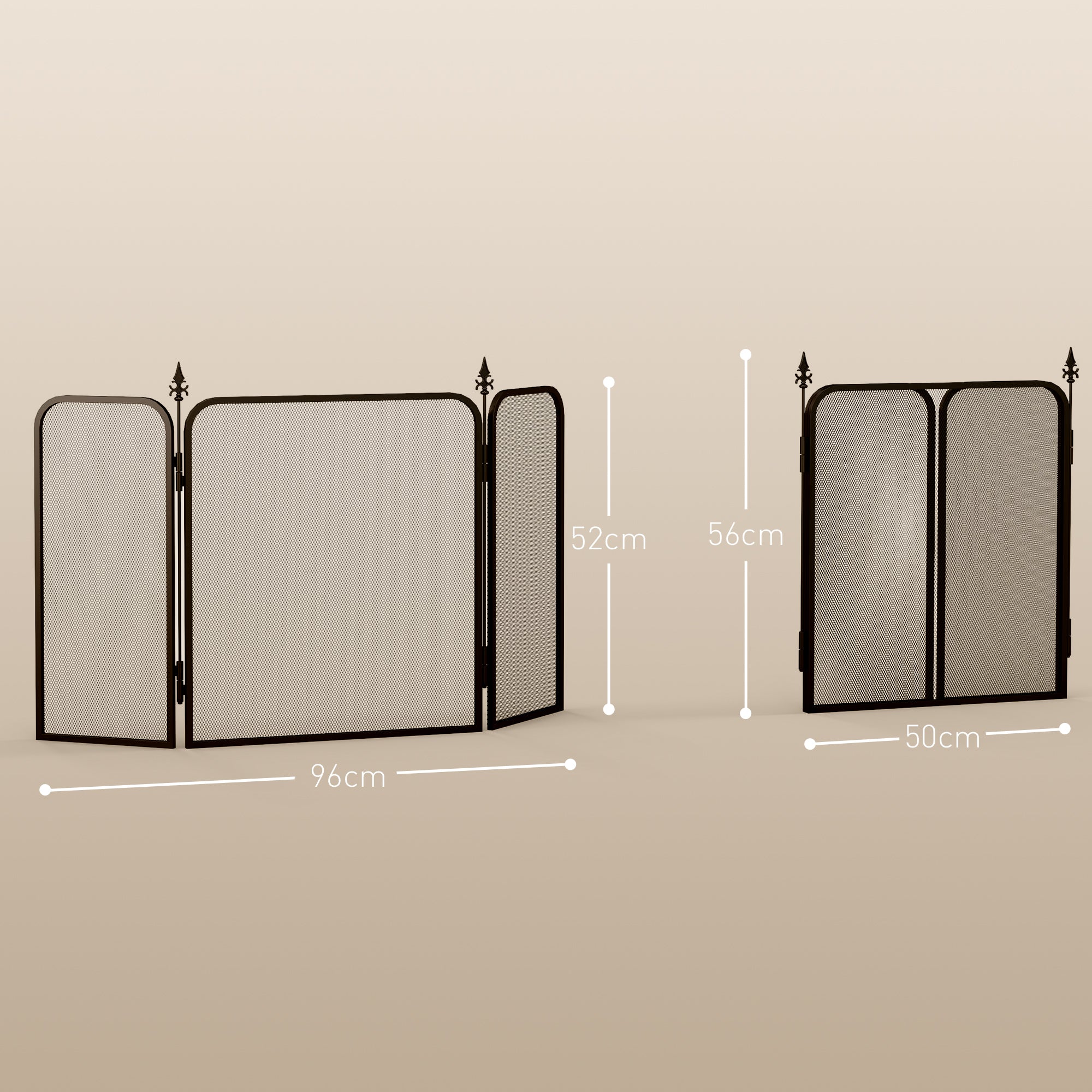 Fireplace Screen, Foldable 3 Panels Spark Guard, Metal Black