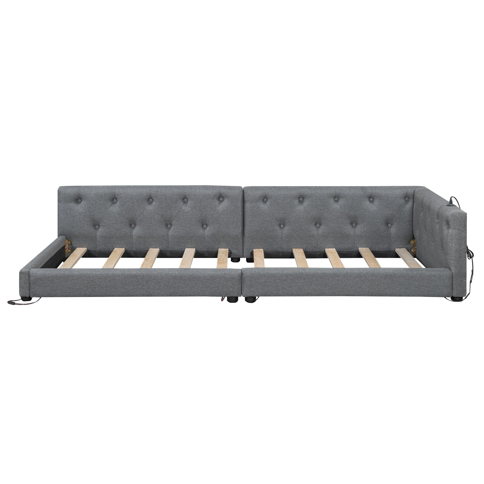 Sofa Daybed 90x200cm LED Light USB/Type-C Tufted Headboard - Linen Grey