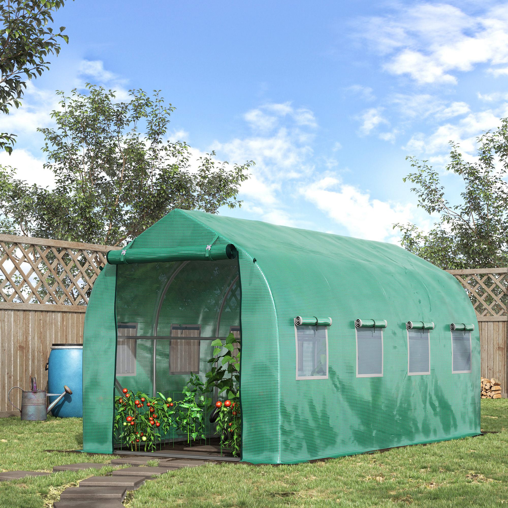 Polytunnel Greenhouse 4x2M Walk-in with Windows and Door, Green
