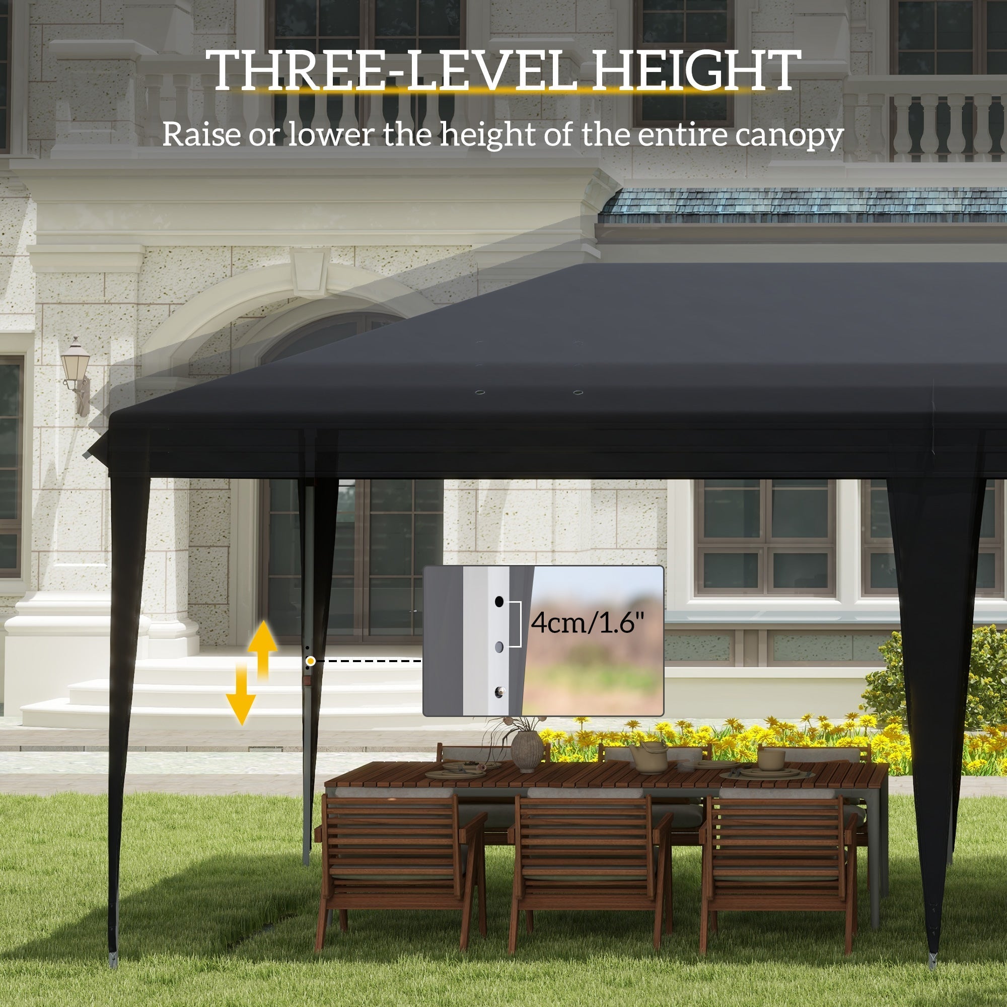 Pop Up Gazebo, 3 x 6m Foldable Canopy Tent Height Adjustable, Black