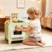 Children's Kitchen Playset with 15 Accessories and Storage Cabinets, Green MDF