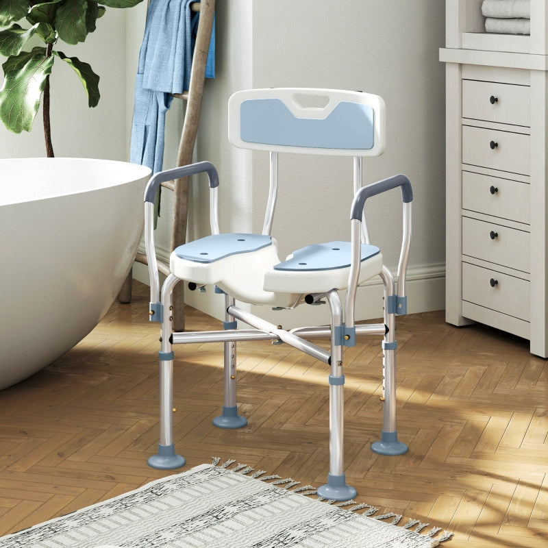 Aluminium Shower Chair Padded Seat Light Blue