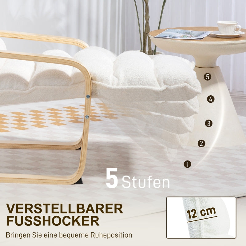 Liegesessel mit verstellbarer Fußstütze, Schaukelfunktion, Sherpa-Fleece, Weiß