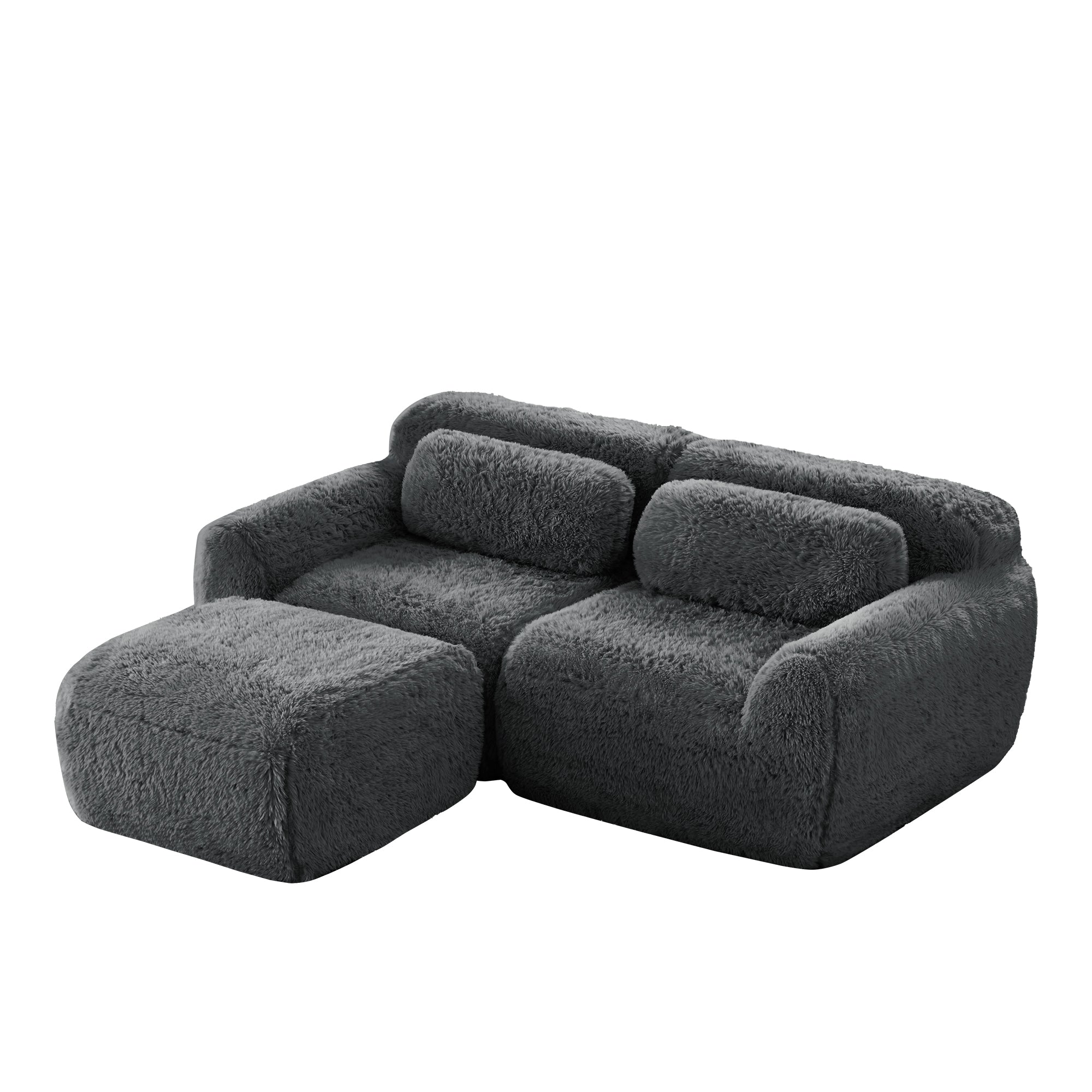 L-shaped 2-Seater Sofa, Modular Plush Fabric, Grey