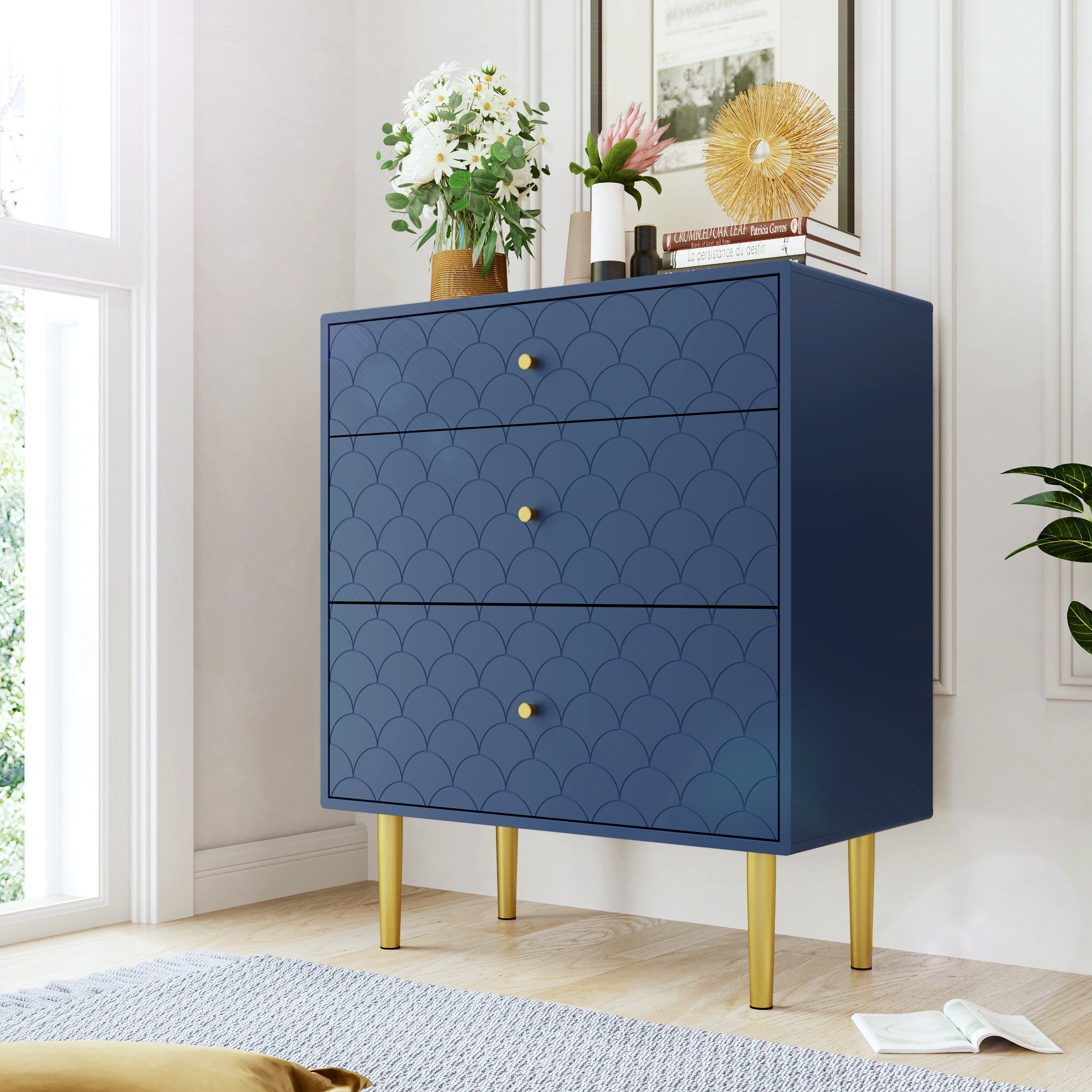 Chest of Drawers 3-Drawer Sideboard Highboard - Navy Blue