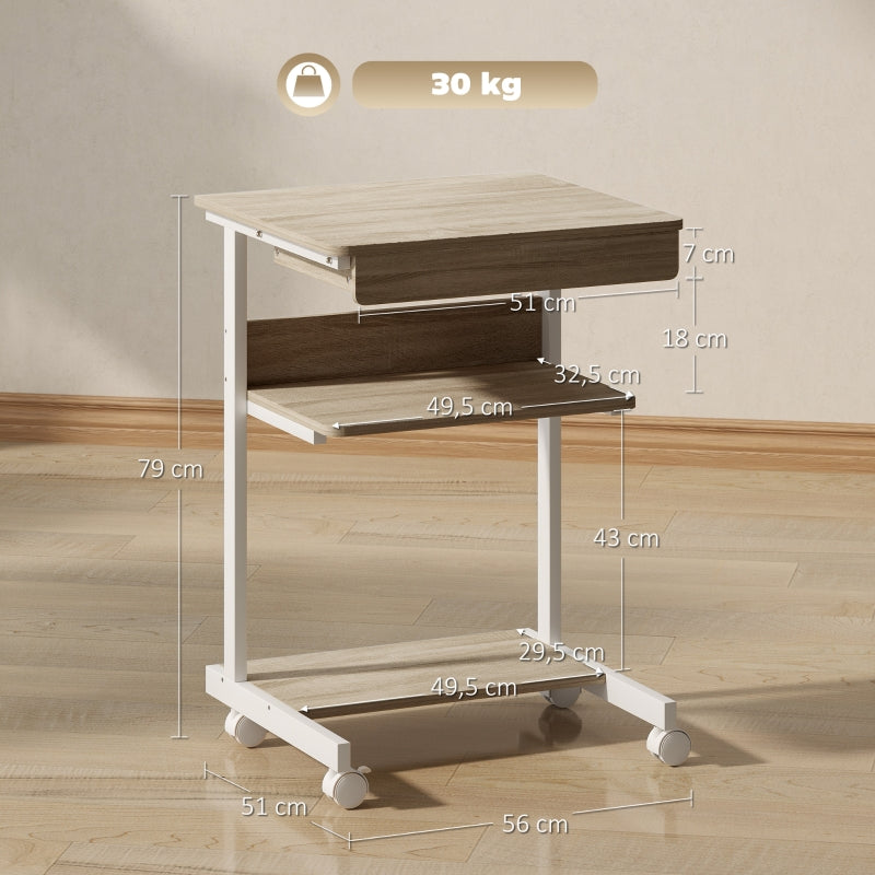 Rollbarer Schreibtisch mit Schublade, Ablagen, 4 Rollen, Spanplatte & Metall