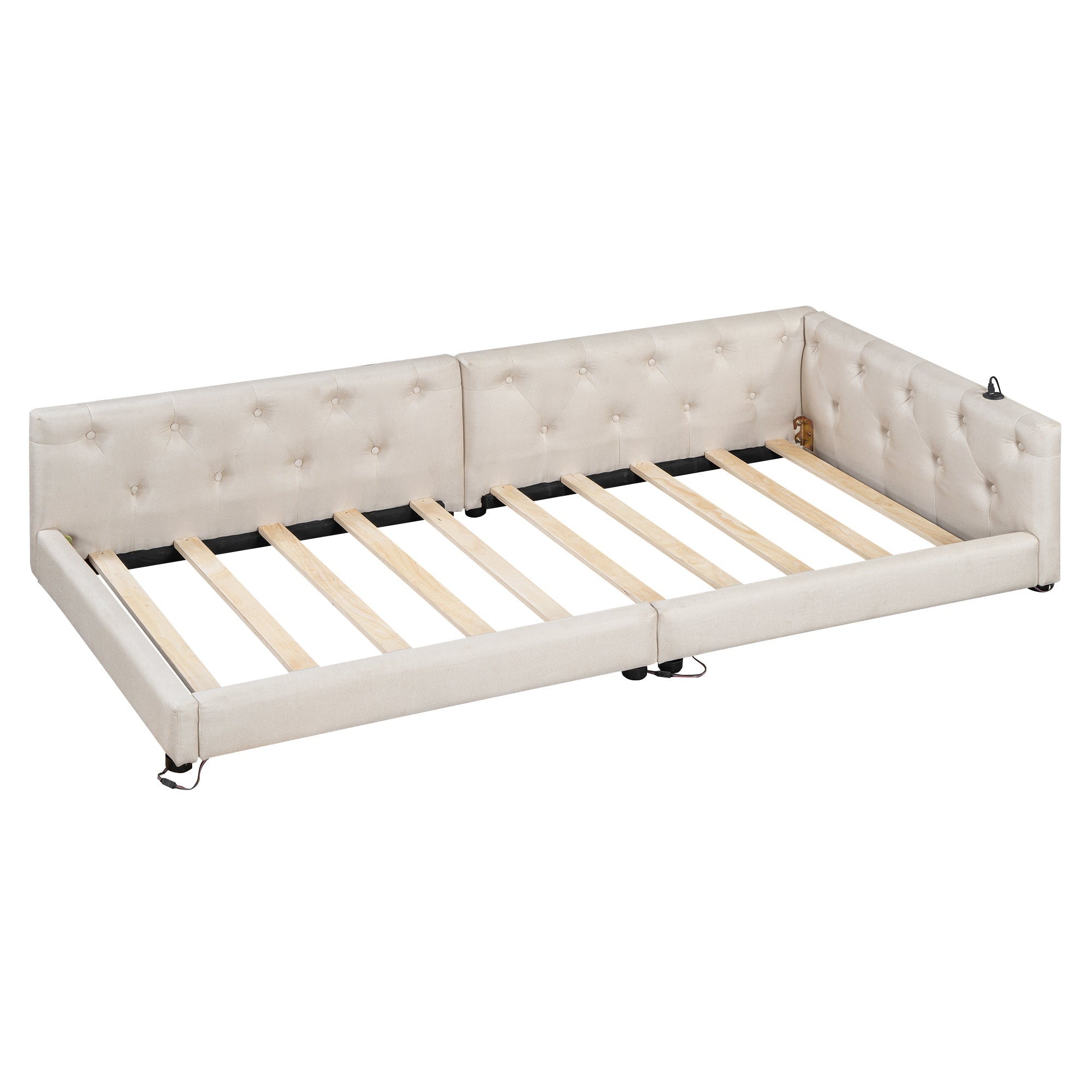 Daybed Sofa Bed 90x200cm LED Light USB/Type-C Button Tufting - Linen Beige