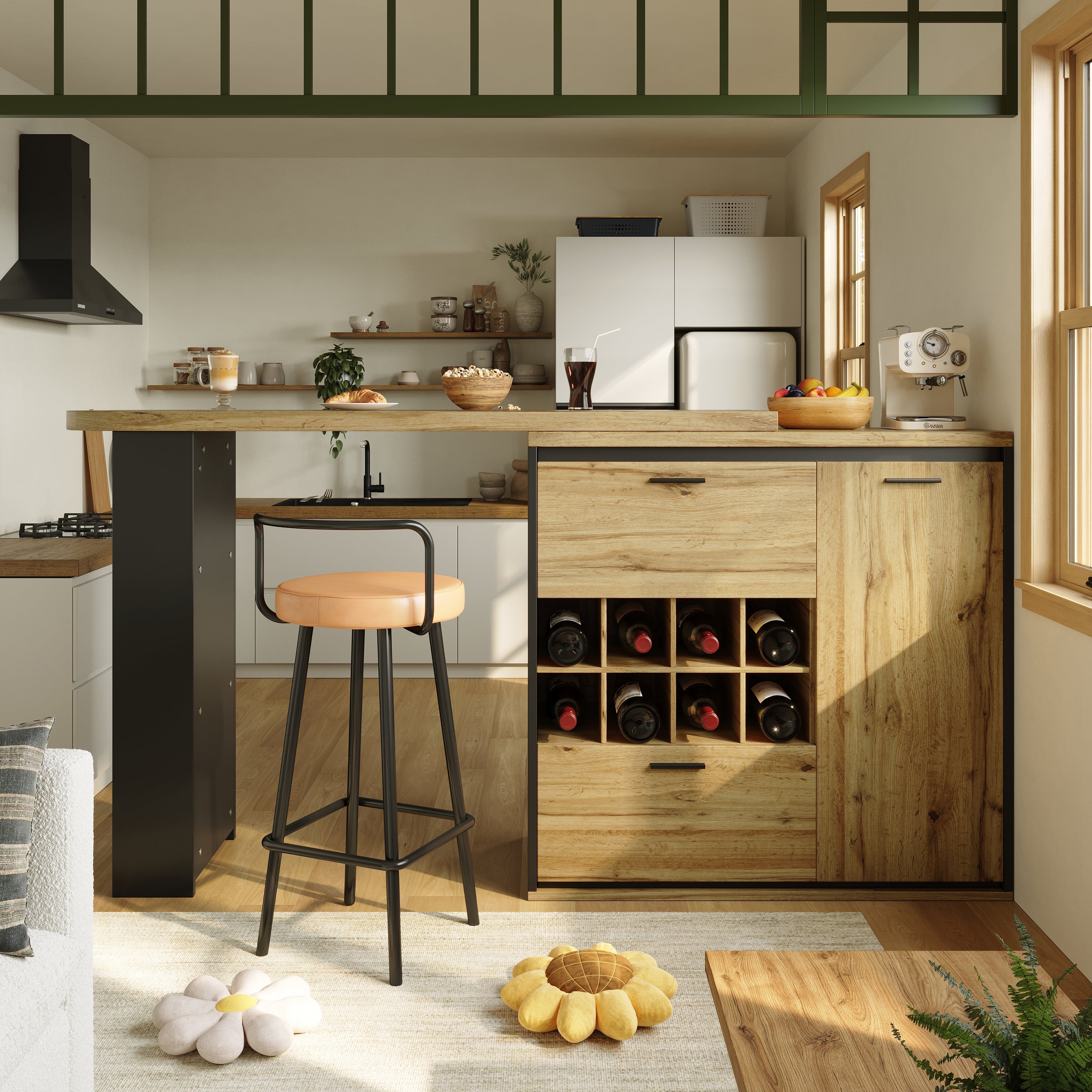Extendable Dining Table 138-220 cm for Kitchen & Living Room, Wood Grain Top