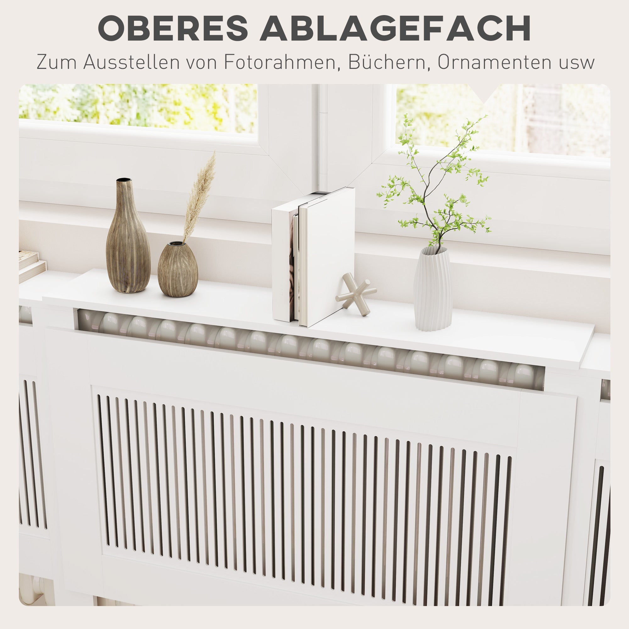Extendable Radiator Cover with Shelf Slats 125-201 cm, White