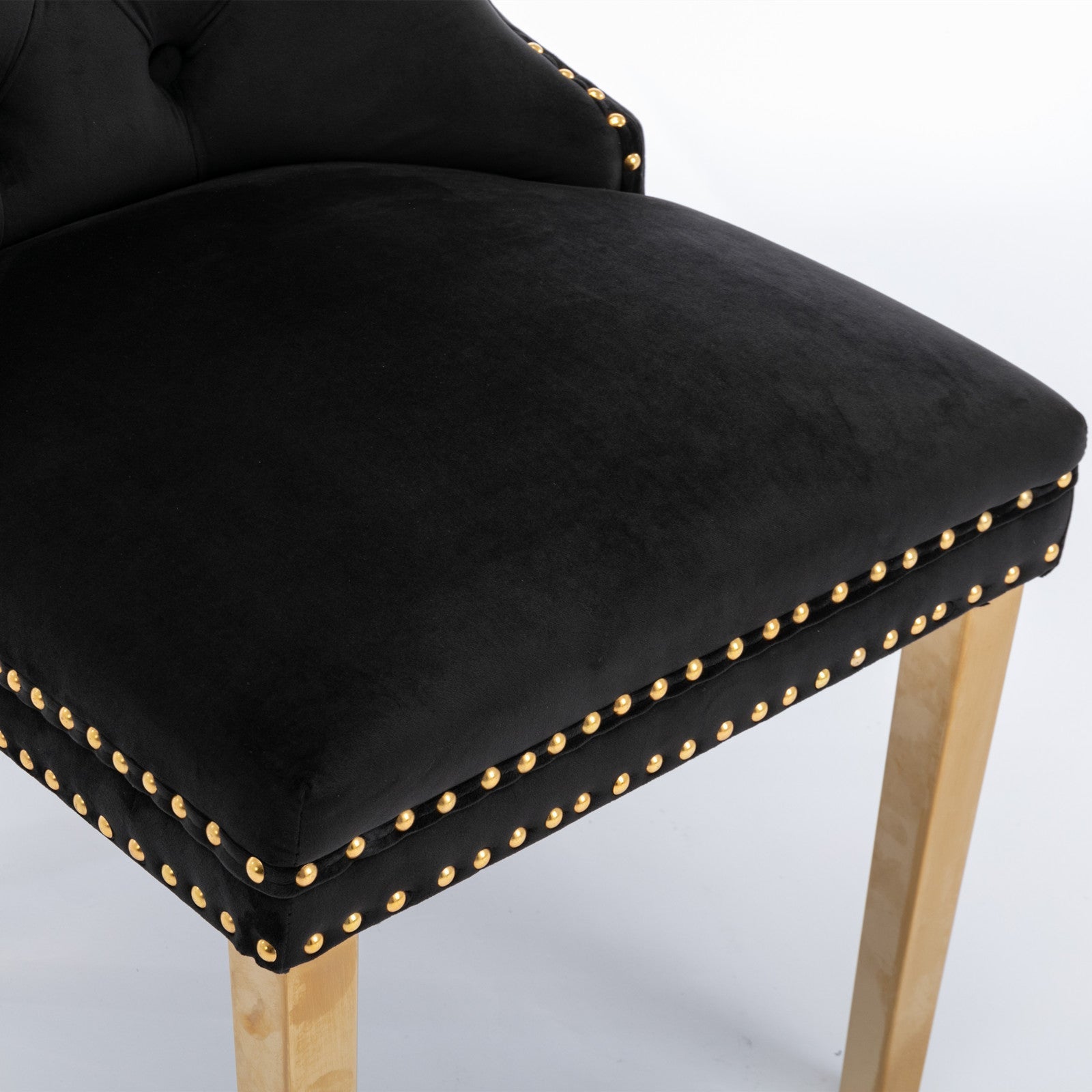 A&A Furniture Nikki Dining Chair Set of 2 Tufted Velvet Golden Steel Legs - Black and Gold