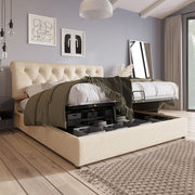 Hydraulic Double Bed, 160x200cm Upholstered with Storage, Natural