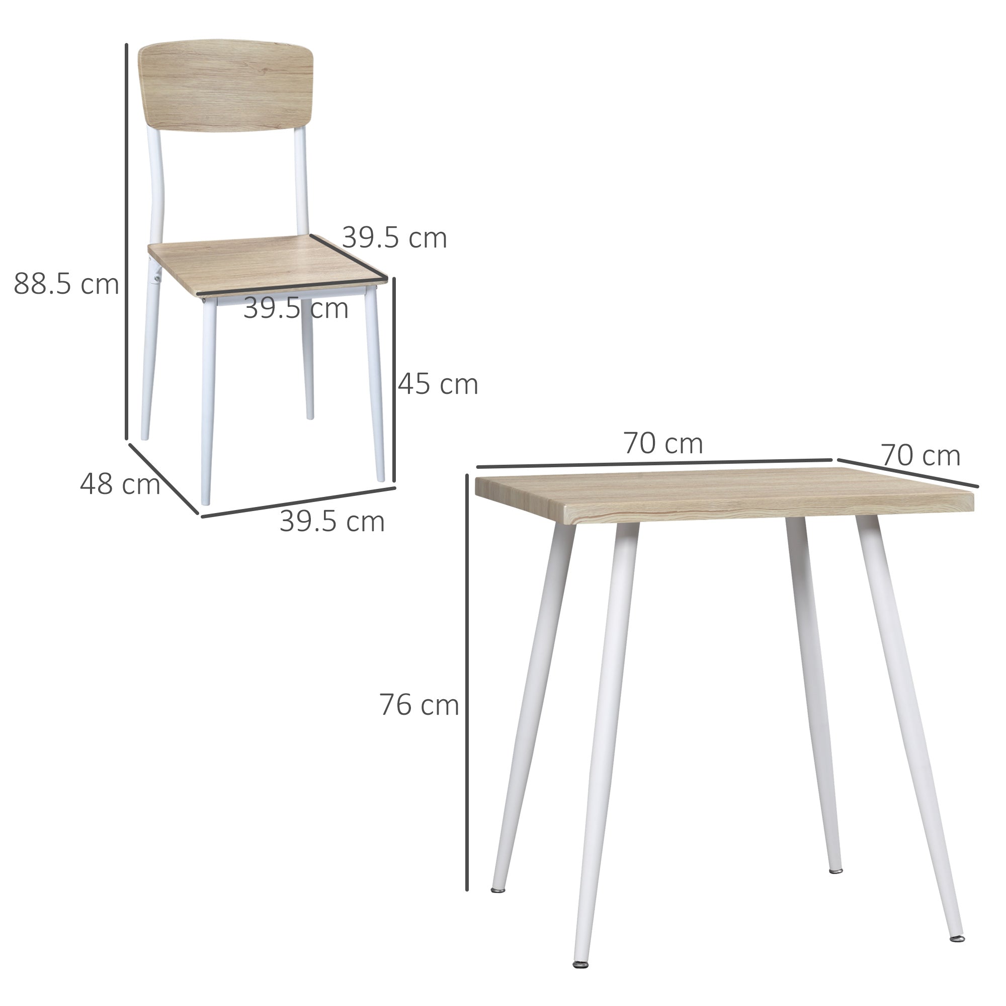 Dining Set 3-Piece 1 Table 2 Chairs MDF Metal Natural Wood Grain/White