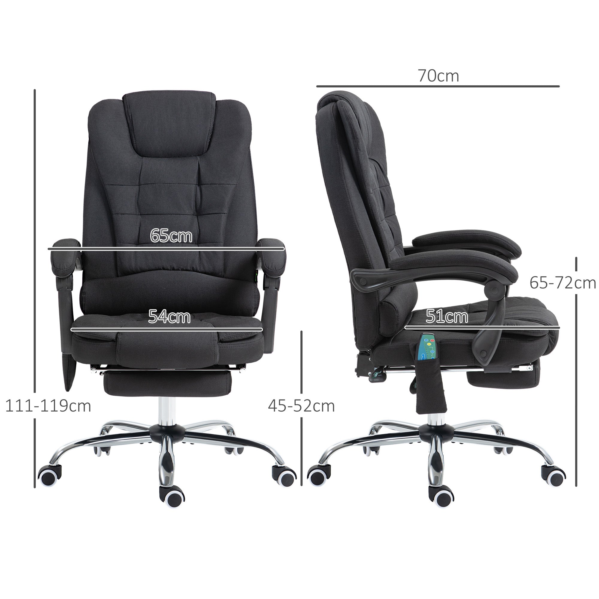 Vinsetto Office Chair, Massage Ergonomic Reclining Heating Footrest, Black