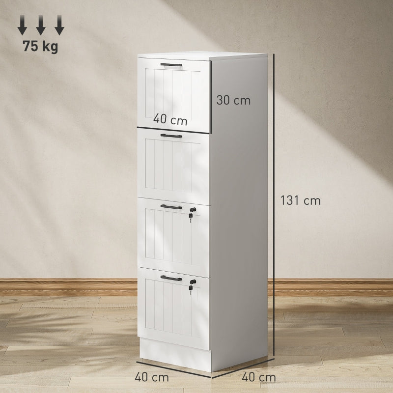 4 Drawer Filing Cabinet with Lock and Adjustable Hanging Bars, White