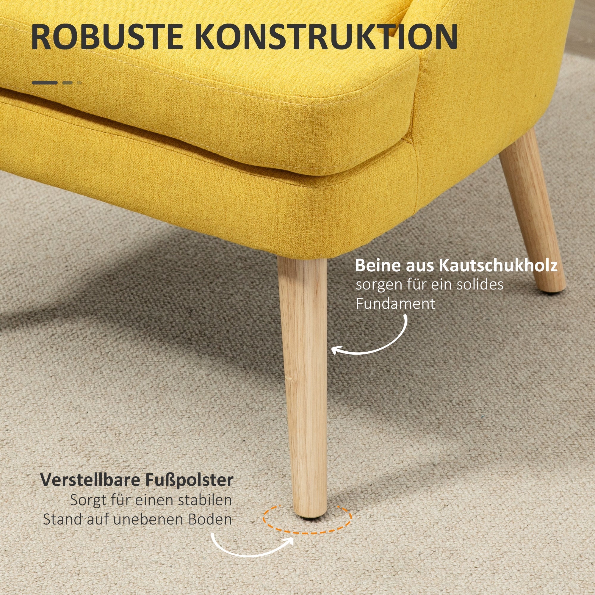 Dining Chair Upholstered with Armrests, Home & Office, Linen-Touch Wood Yellow