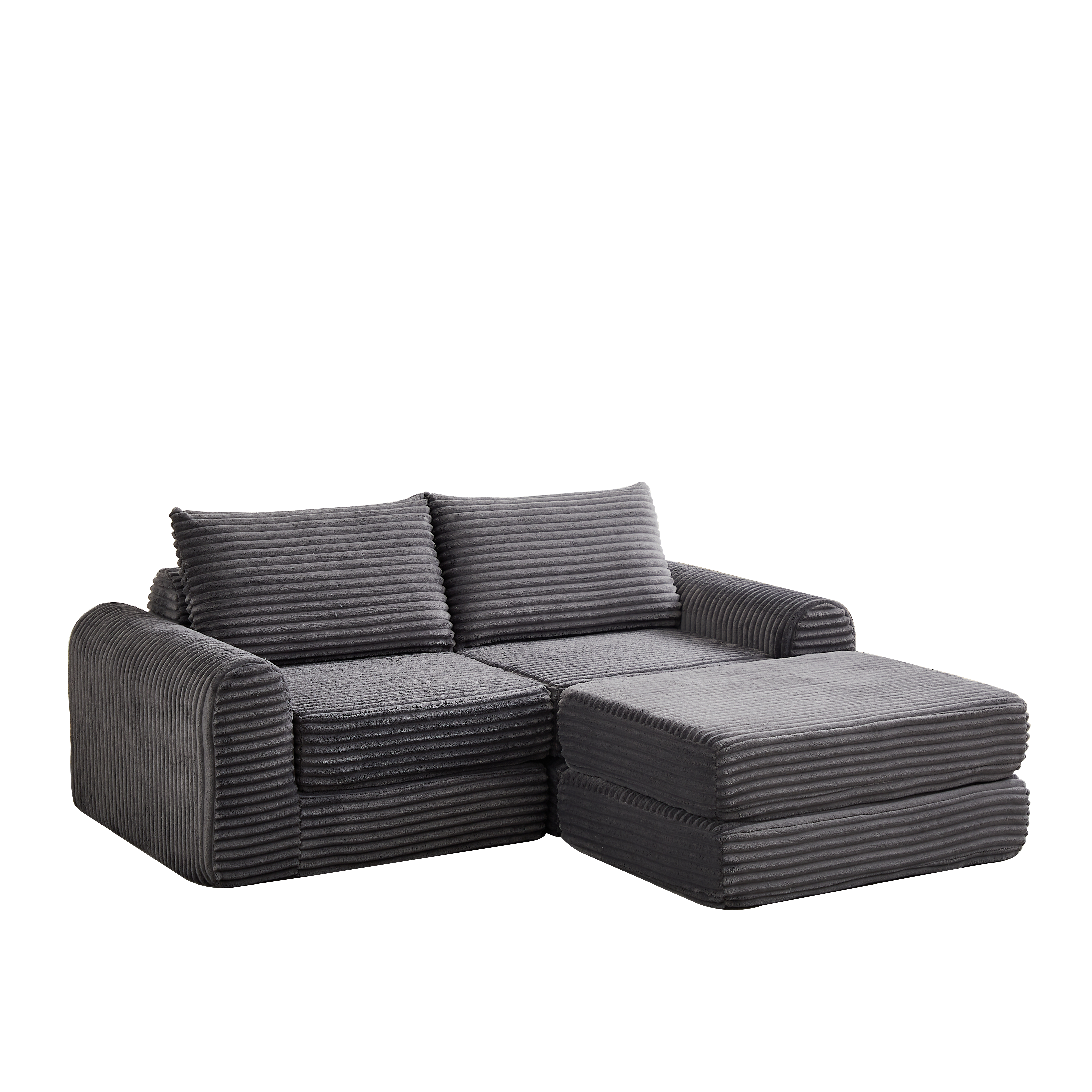 Corduroy 2-in-1 Sofa Bed with Two Pillows and Removable Footstool, Corduroy