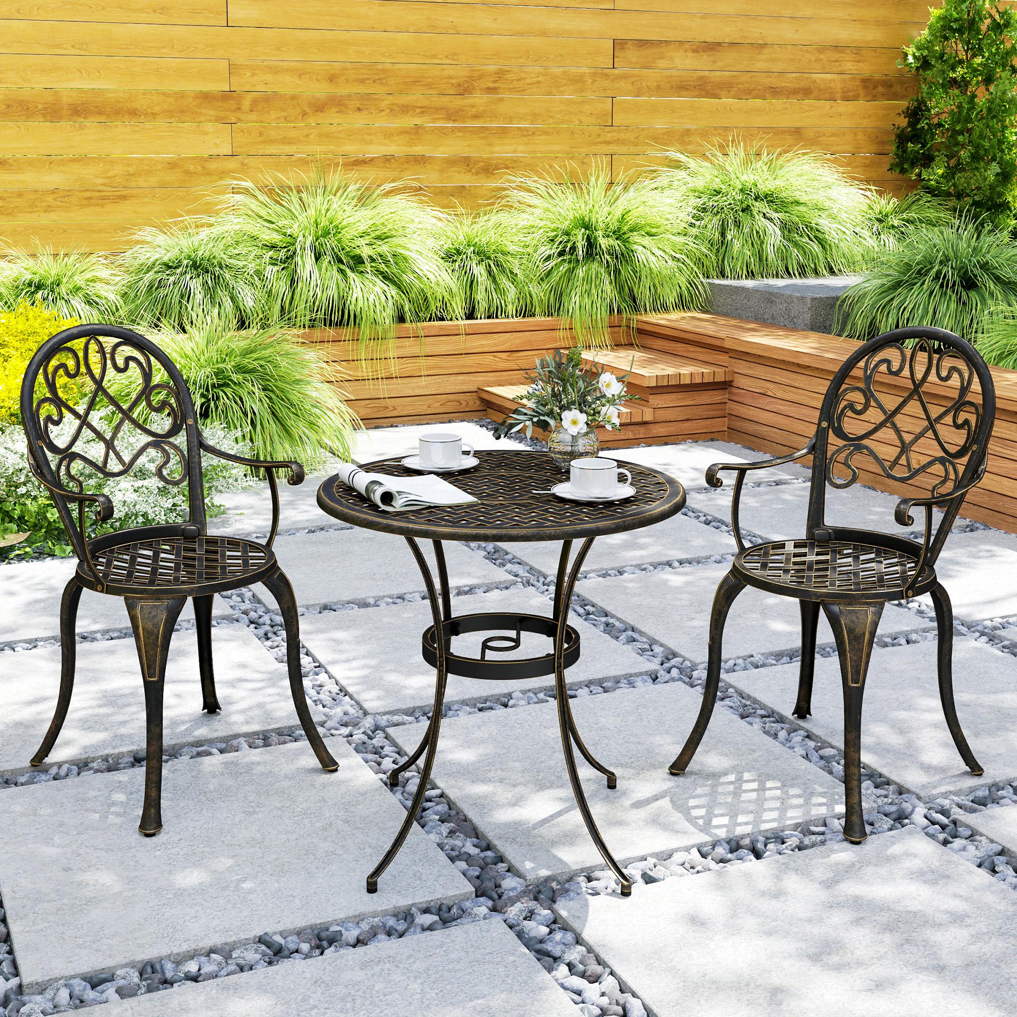 Three-Piece Garden Set, Elegant Aluminium Furniture, Bronze Tone