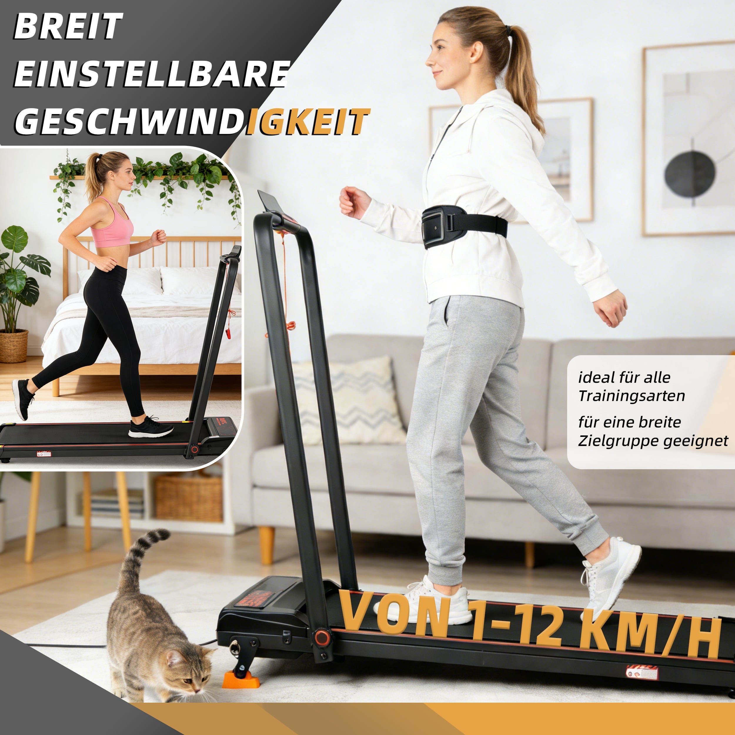 Electric Treadmill, Foldable with App Remote Control and LED Display, 12 km/h 0.75 HP Black