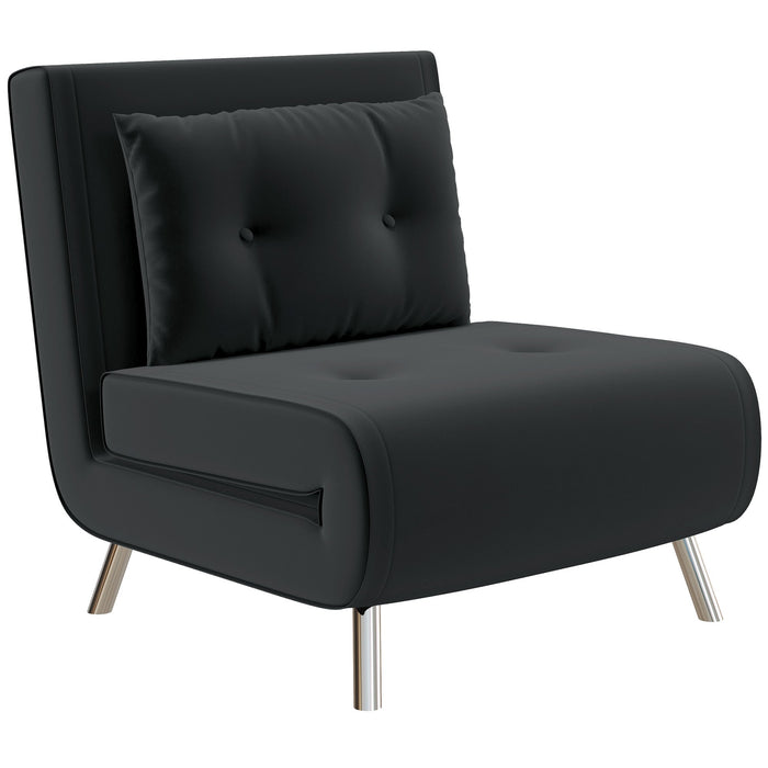 Folding Armchair, Bed Function Single Sofa, Velvet Black